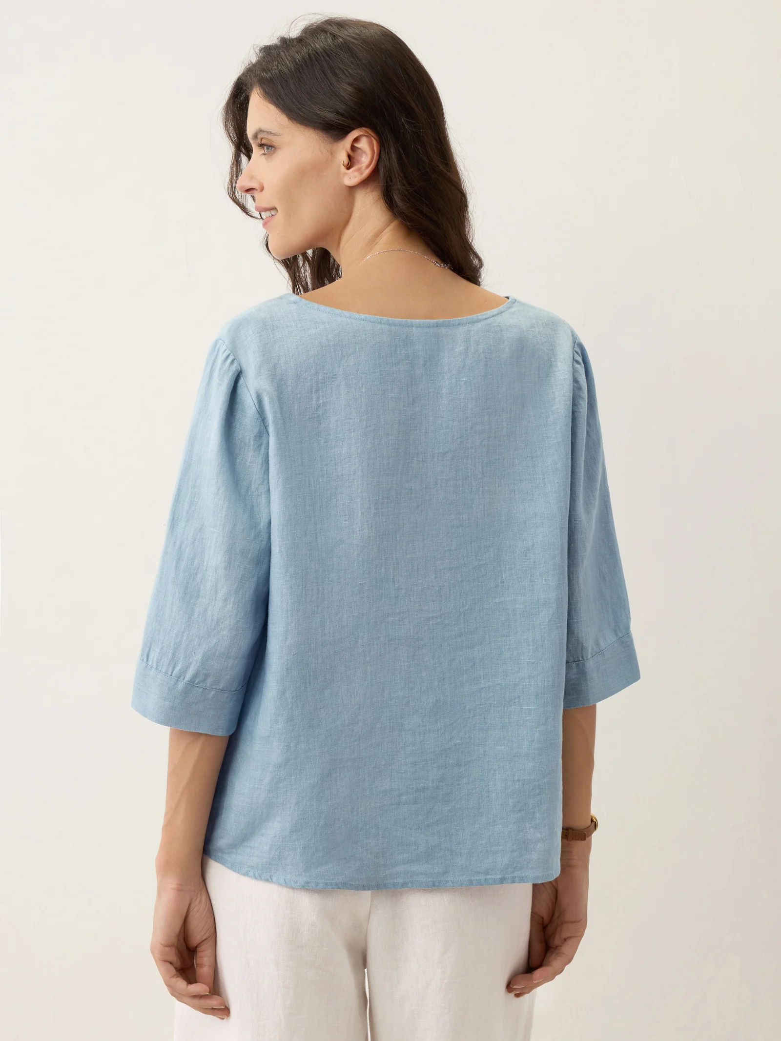 100% Linen Split Neck Inverted Pleat Top TABITHA - Image 8