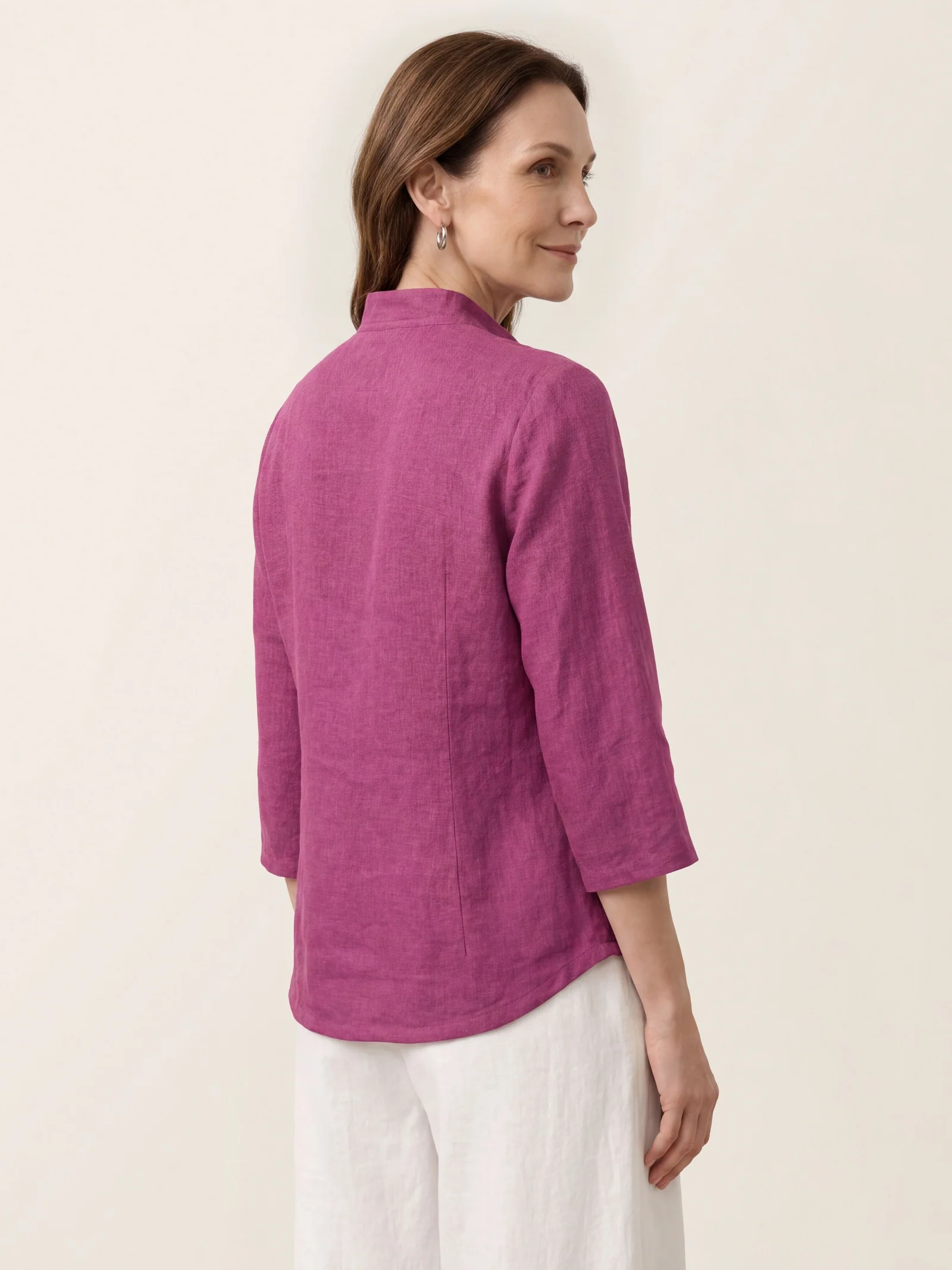 100% Linen Stand Collar Zip Front Jacket MAELLE - Image 7