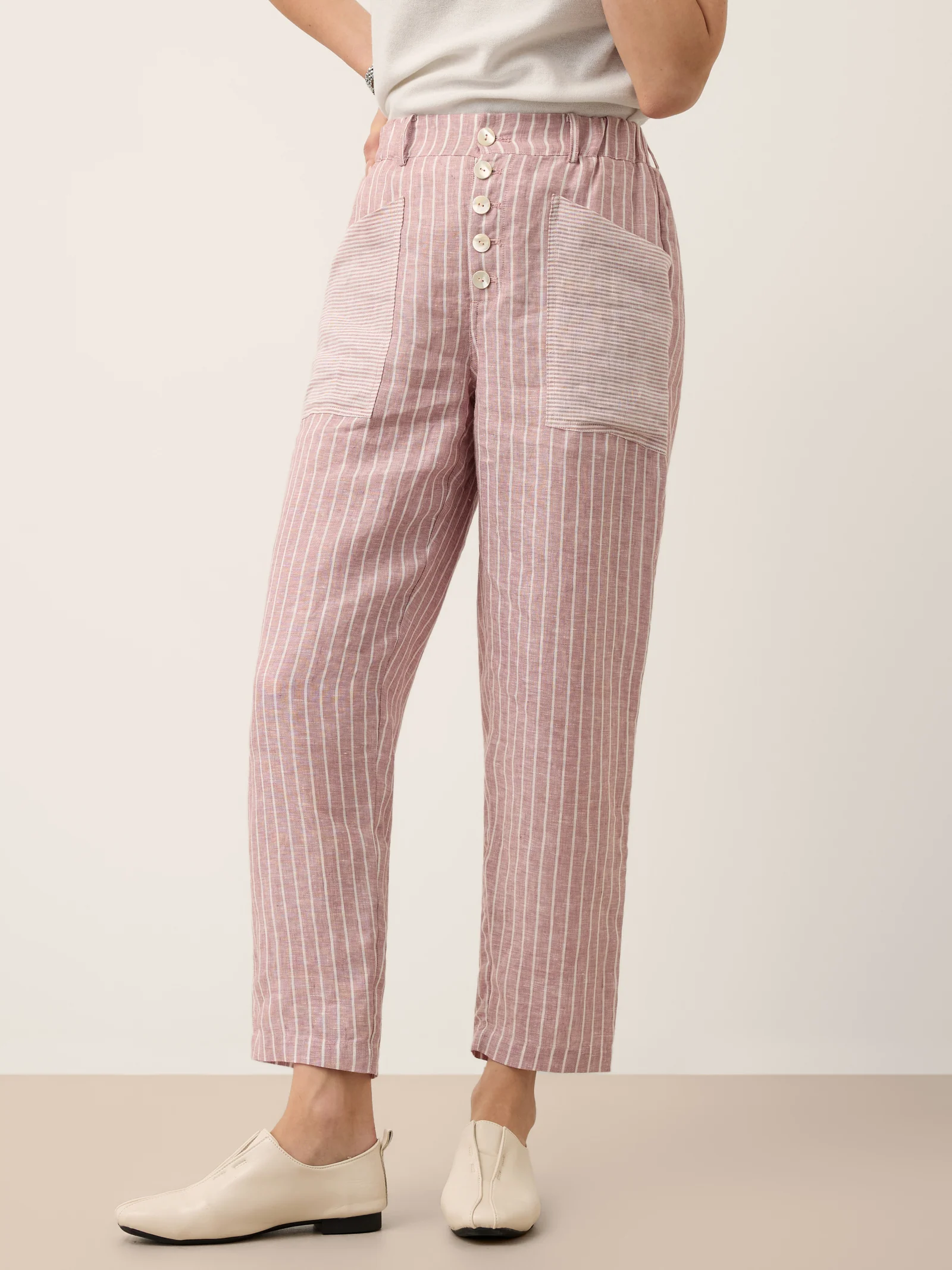 100% Linen Striped Patch Pocket Tapered Pants NERISSAH - Image 11