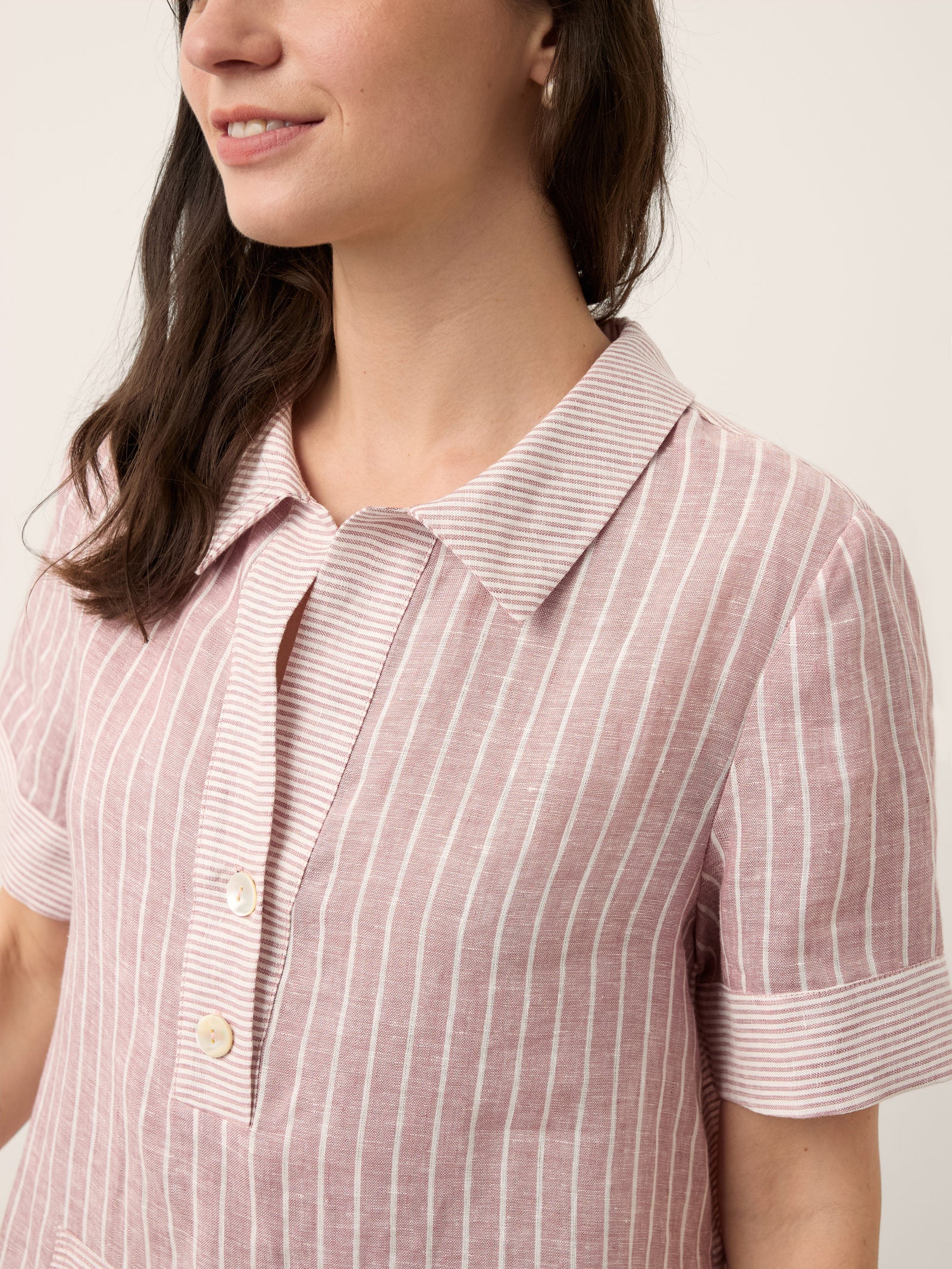 100% Linen Striped Shirt Collar Midi Shirt Dress NOELLE - Image 6
