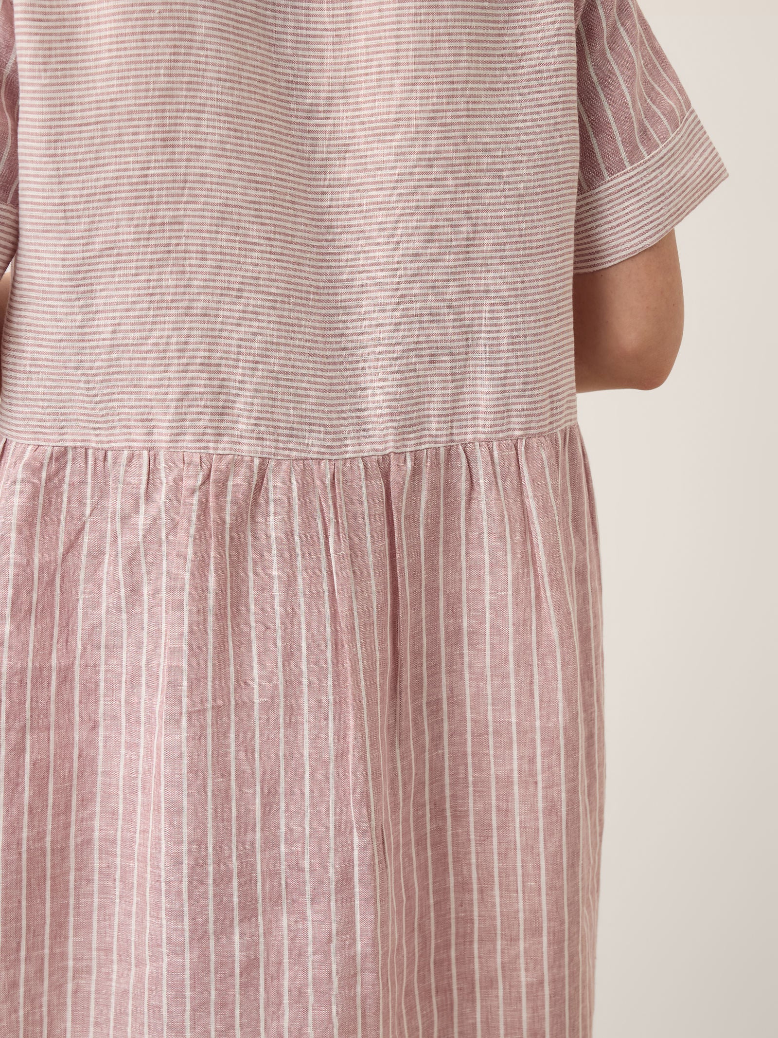 100% Linen Striped Shirt Collar Midi Shirt Dress NOELLE - Image 7