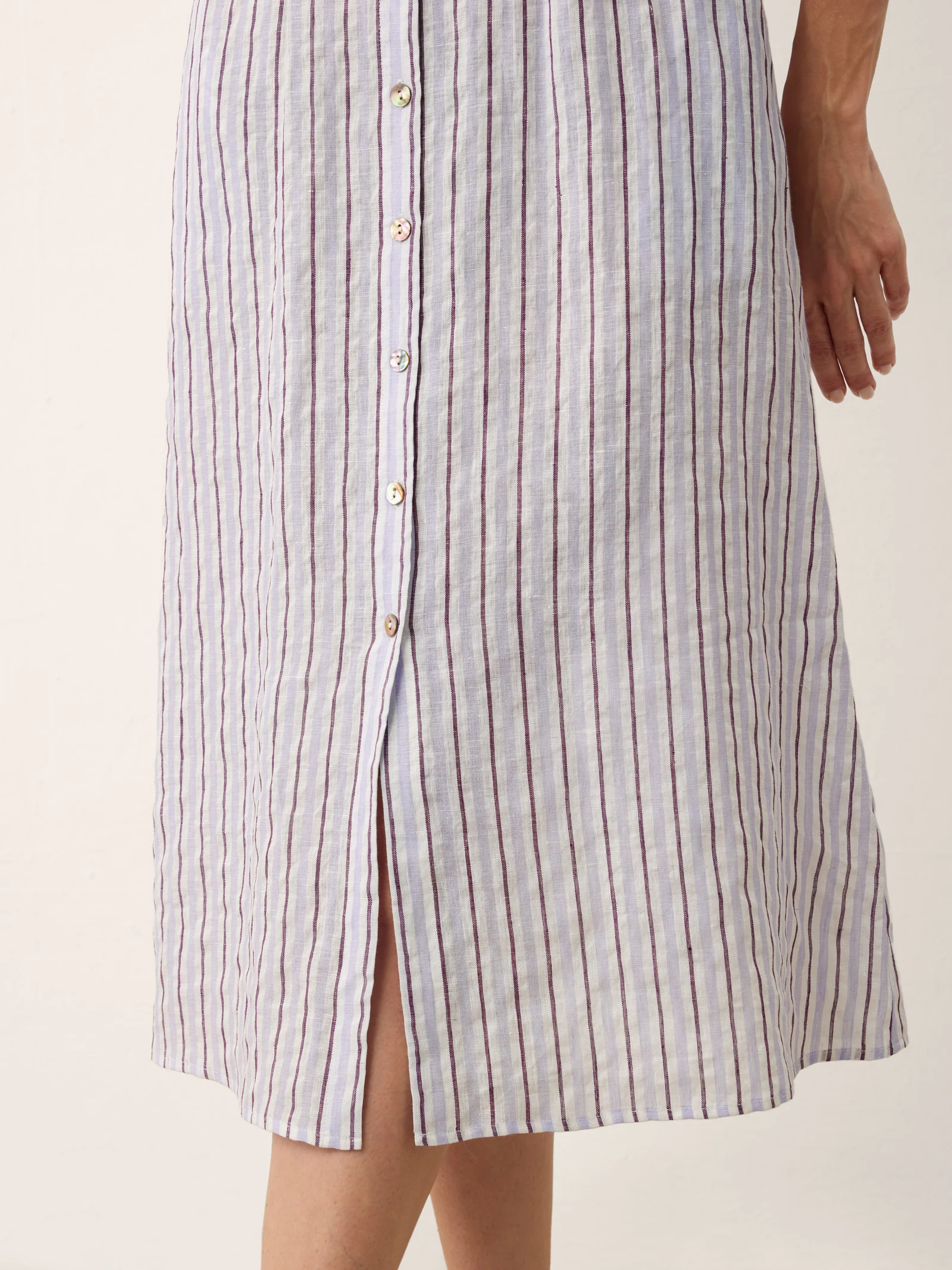 100% Linen Striped Tailored Cap Sleeve Midi Dress AGNES - Image 7
