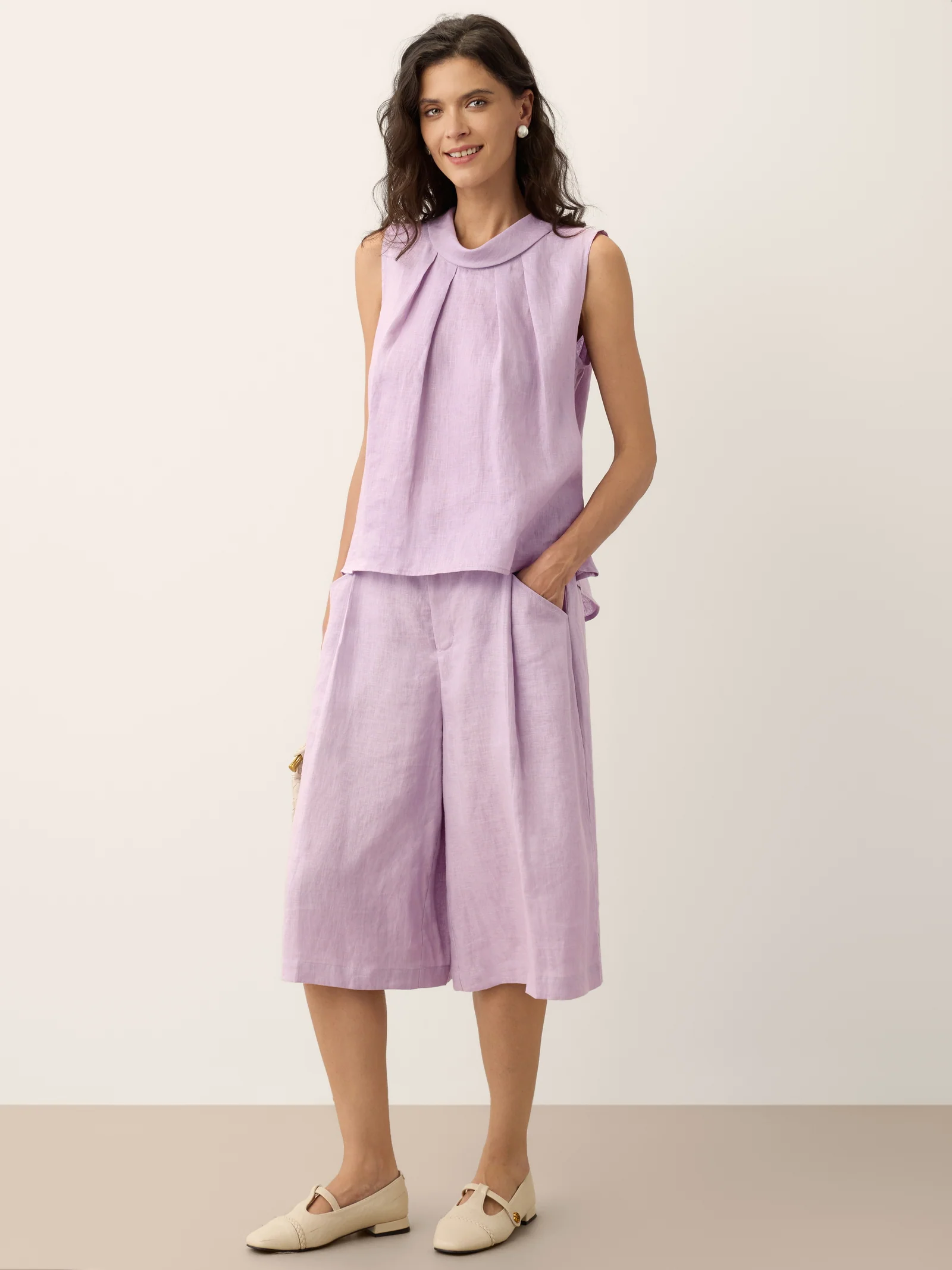 100% Linen Structured Collar Sleeveless Blouse BLAIR - Image 15