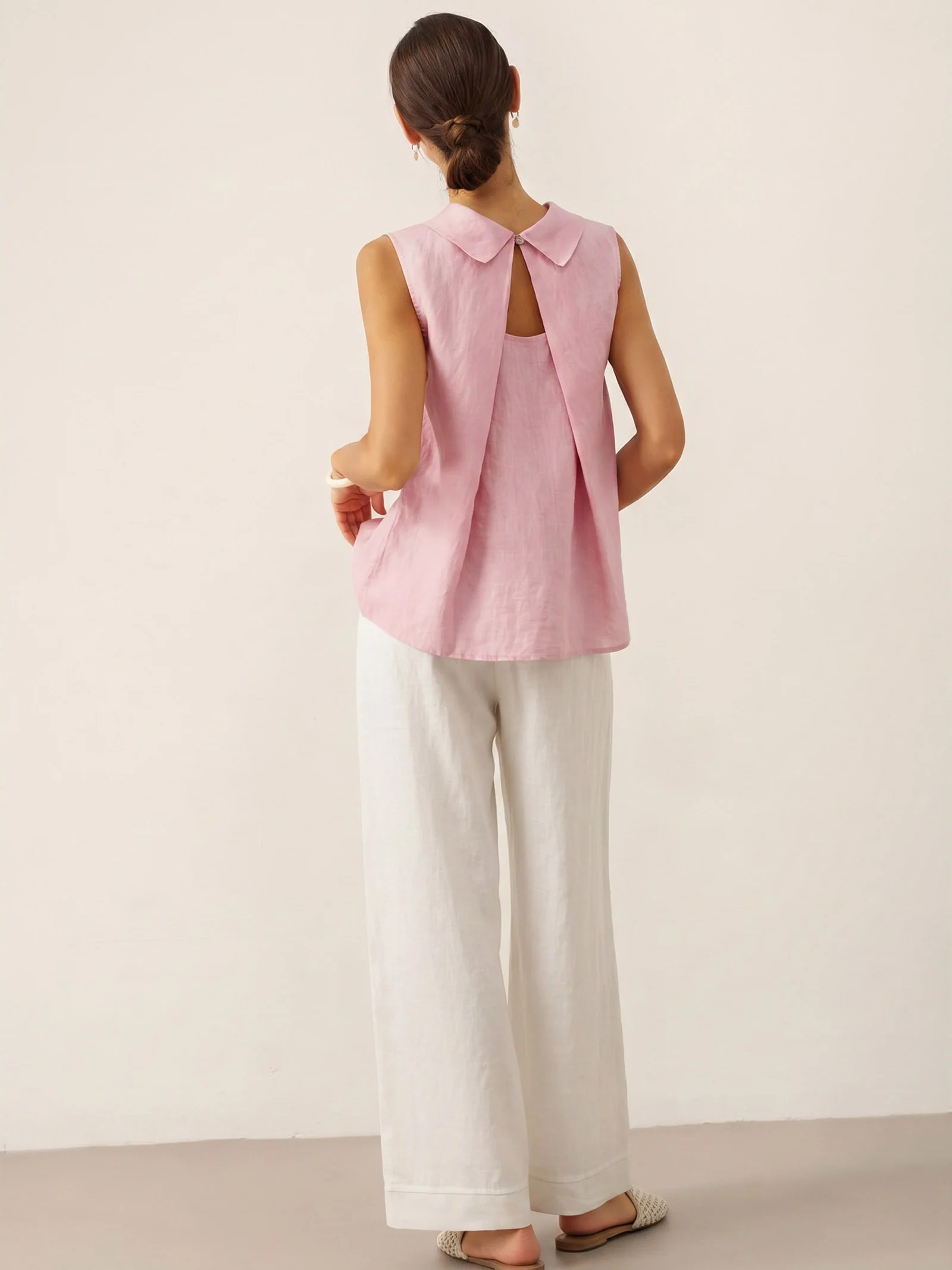 100% Linen Structured Collar Sleeveless Blouse BLAIR - Image 7