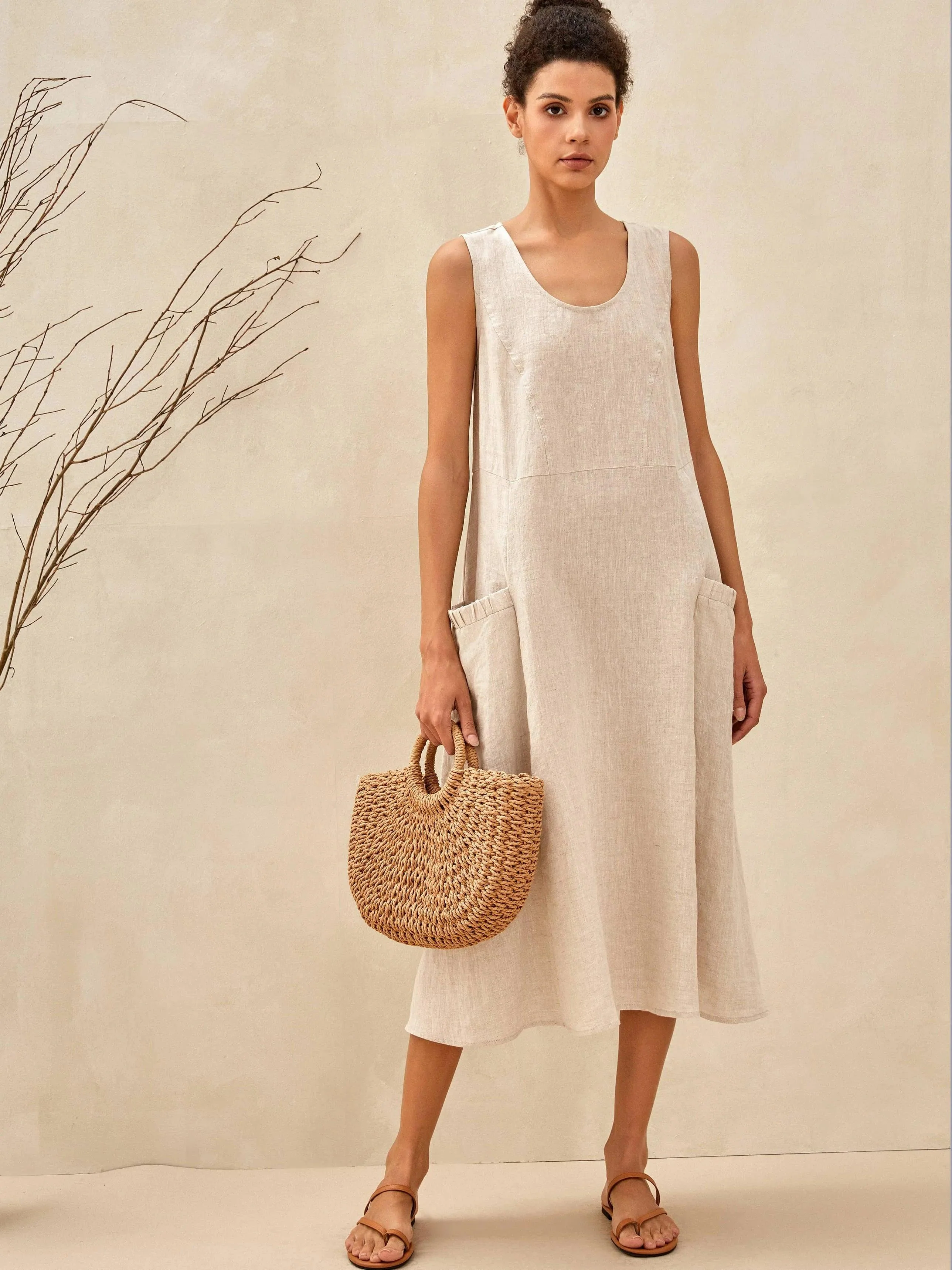 100% Linen Swing Beach Tank Dress GIANA - Image 15
