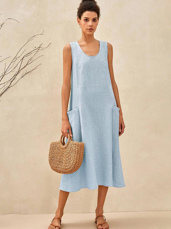 100% Linen Swing Beach Tank Dress GIANA - Image 21