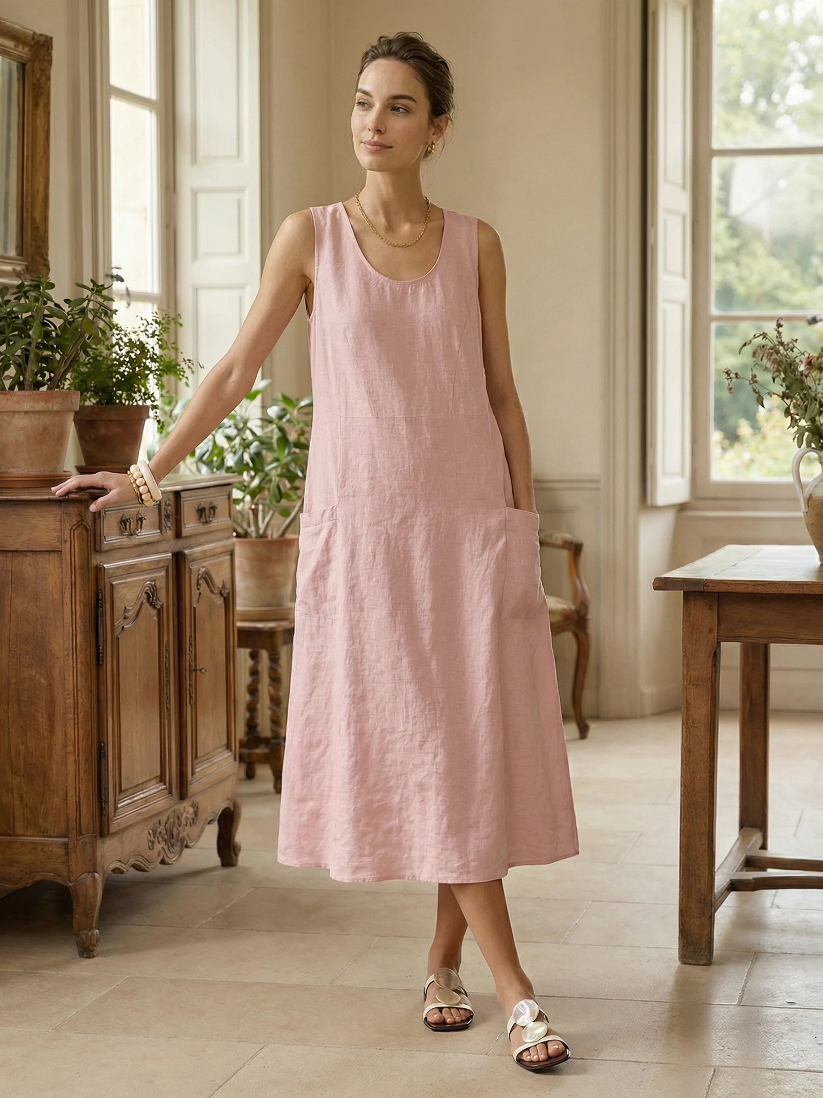 100% Linen Swing Beach Tank Dress GIANA - Image 24