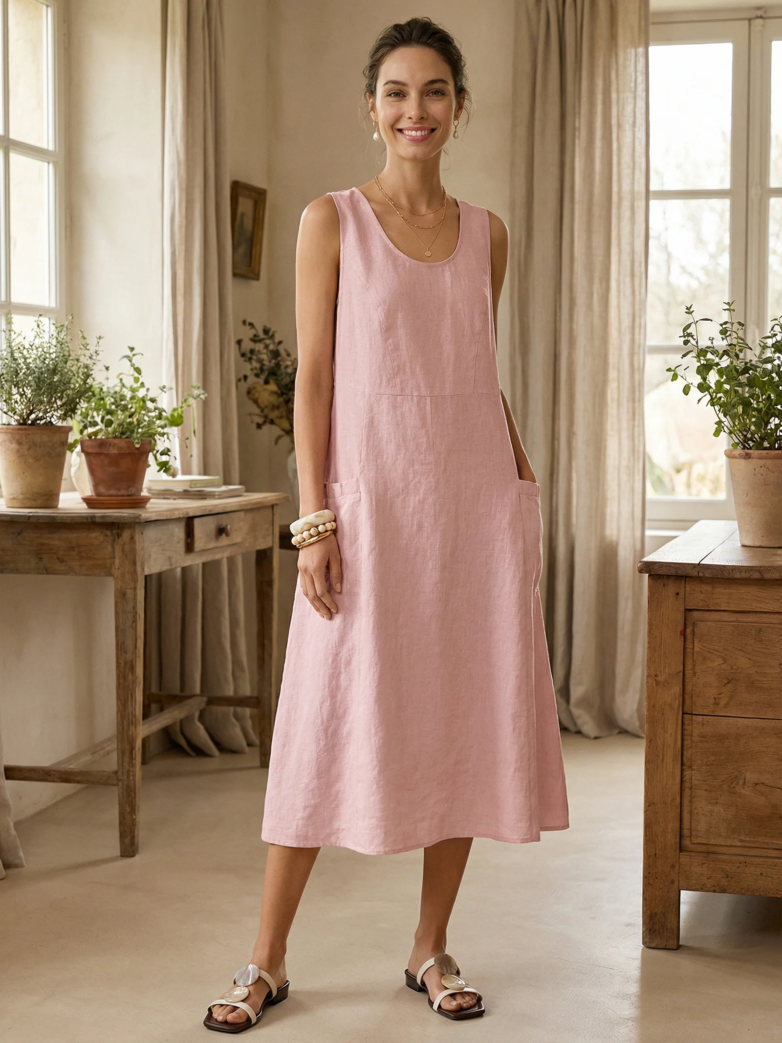 100% Linen Swing Beach Tank Dress GIANA - Image 23