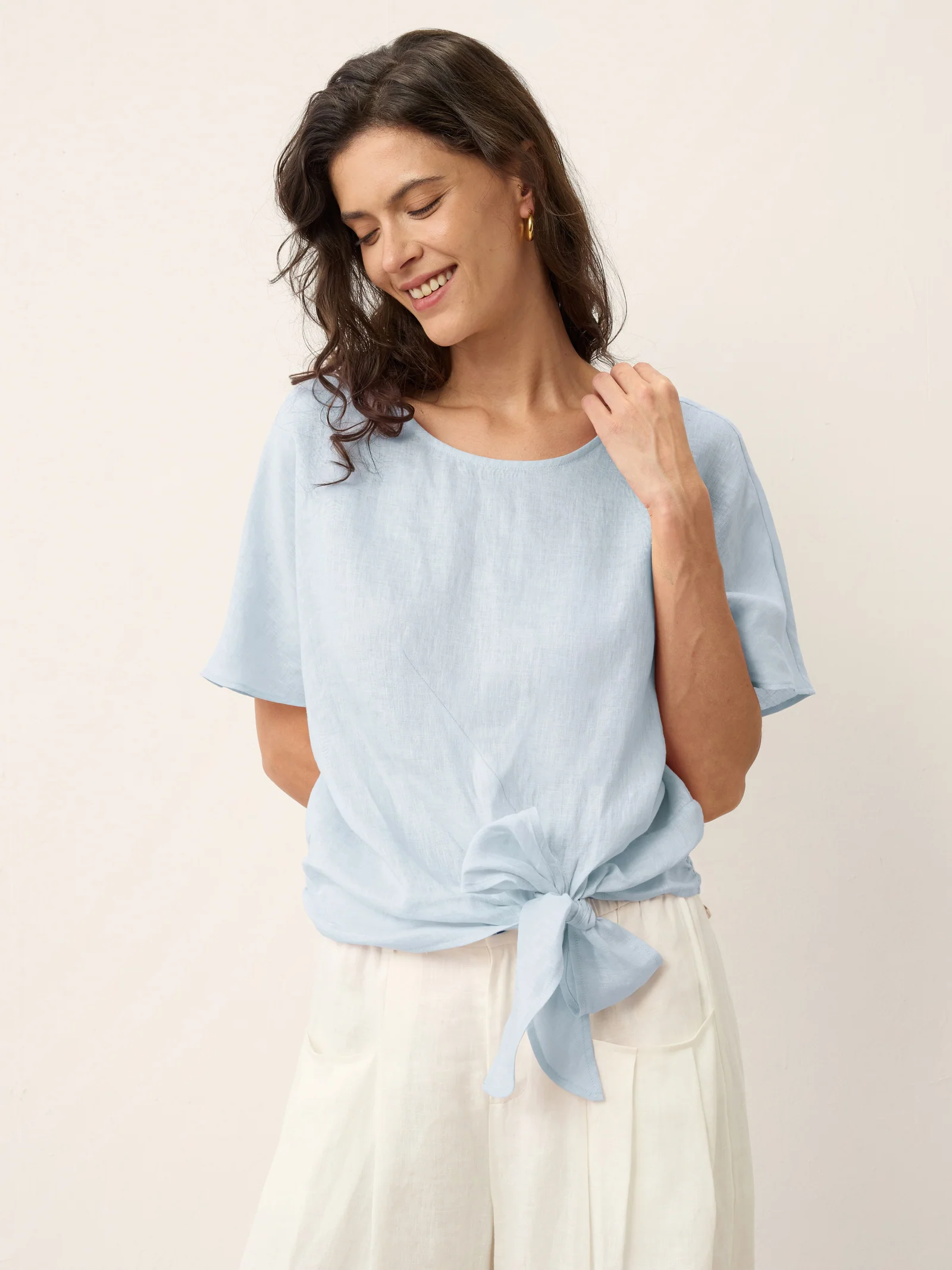 100% Linen Tie Front Drop Shoulder Top PAULA - Image 14