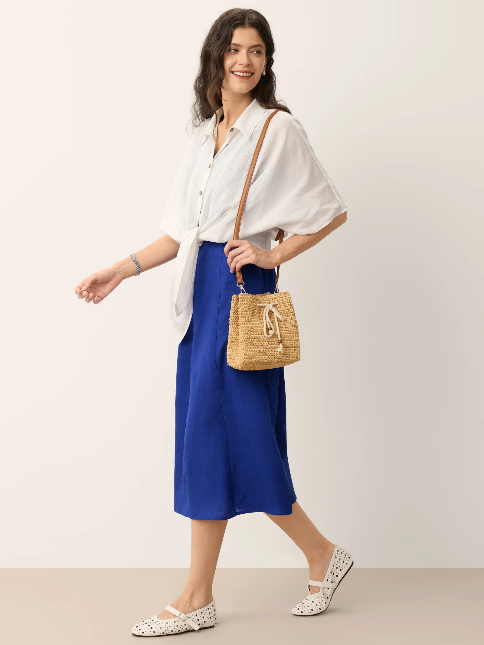 100% Linen Tie Hem Drop Shoulder Shirt XAVIERA - Image 10
