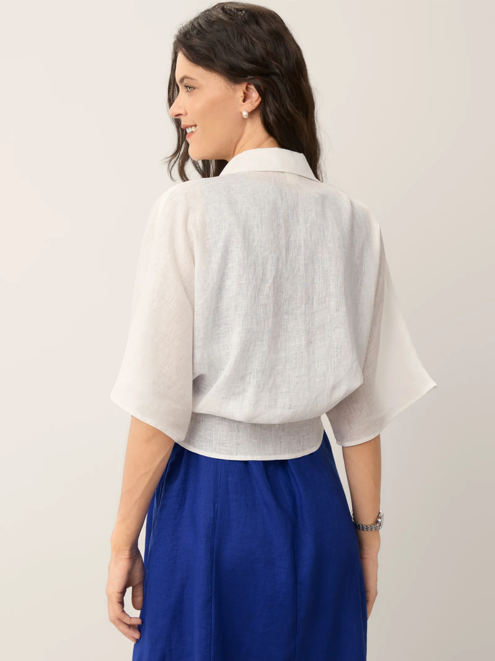 100% Linen Tie Hem Drop Shoulder Shirt XAVIERA - Image 7