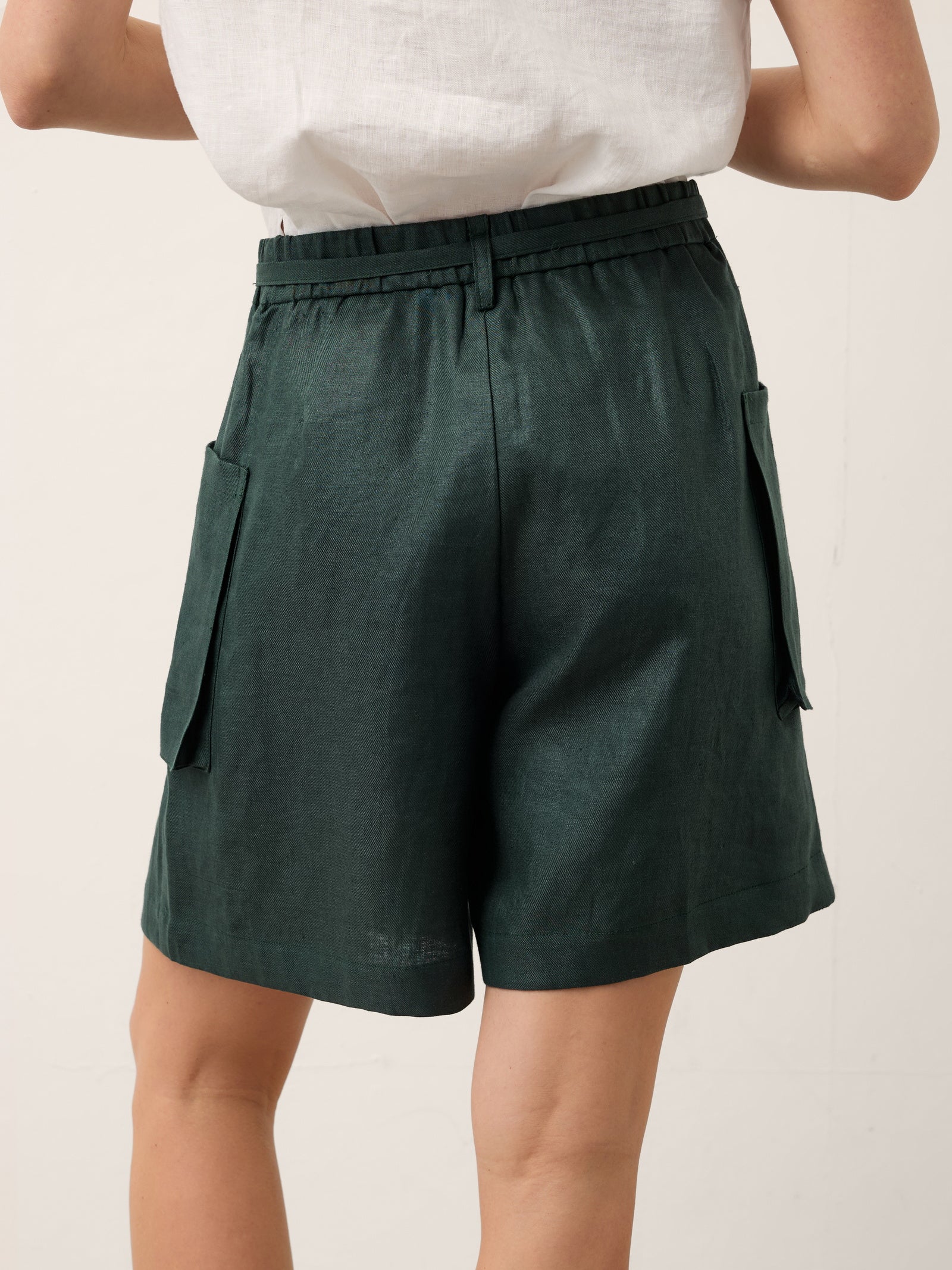 100% Linen Tie Waist Pleated Bermuda Shorts CADENCE - Image 6