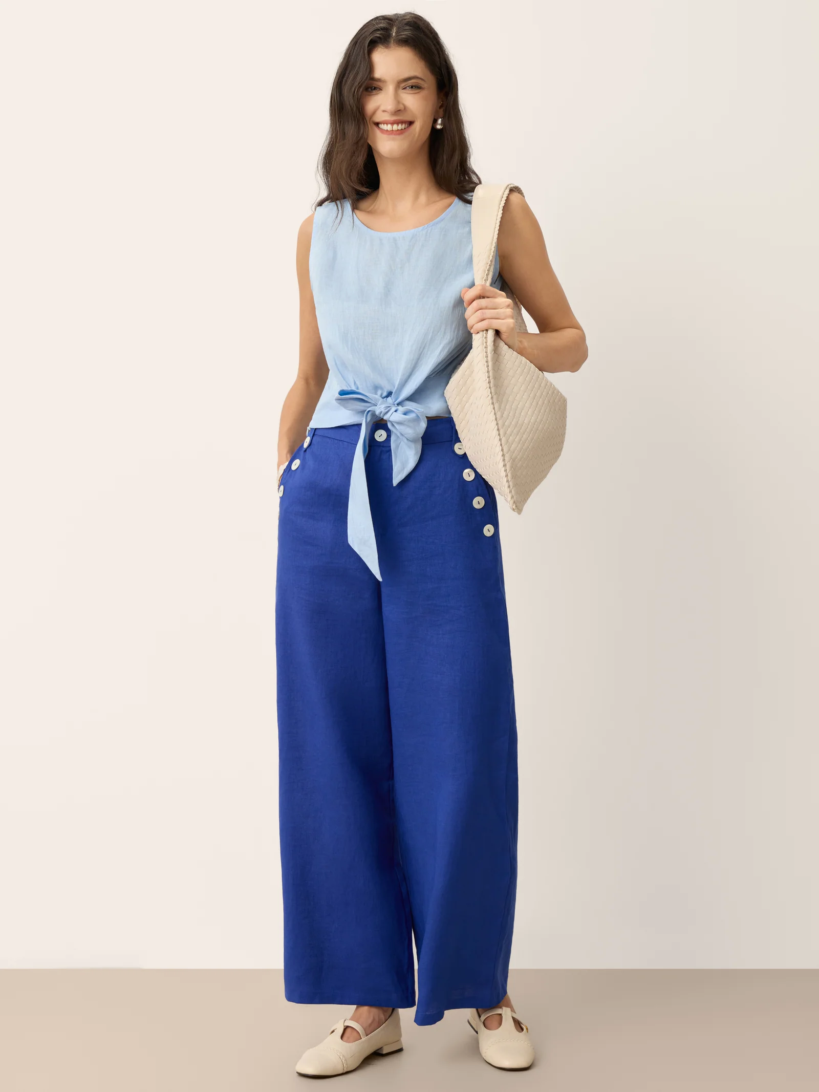 100% Linen Tie Waist Sleeveless Top ALTHEIA - Image 10
