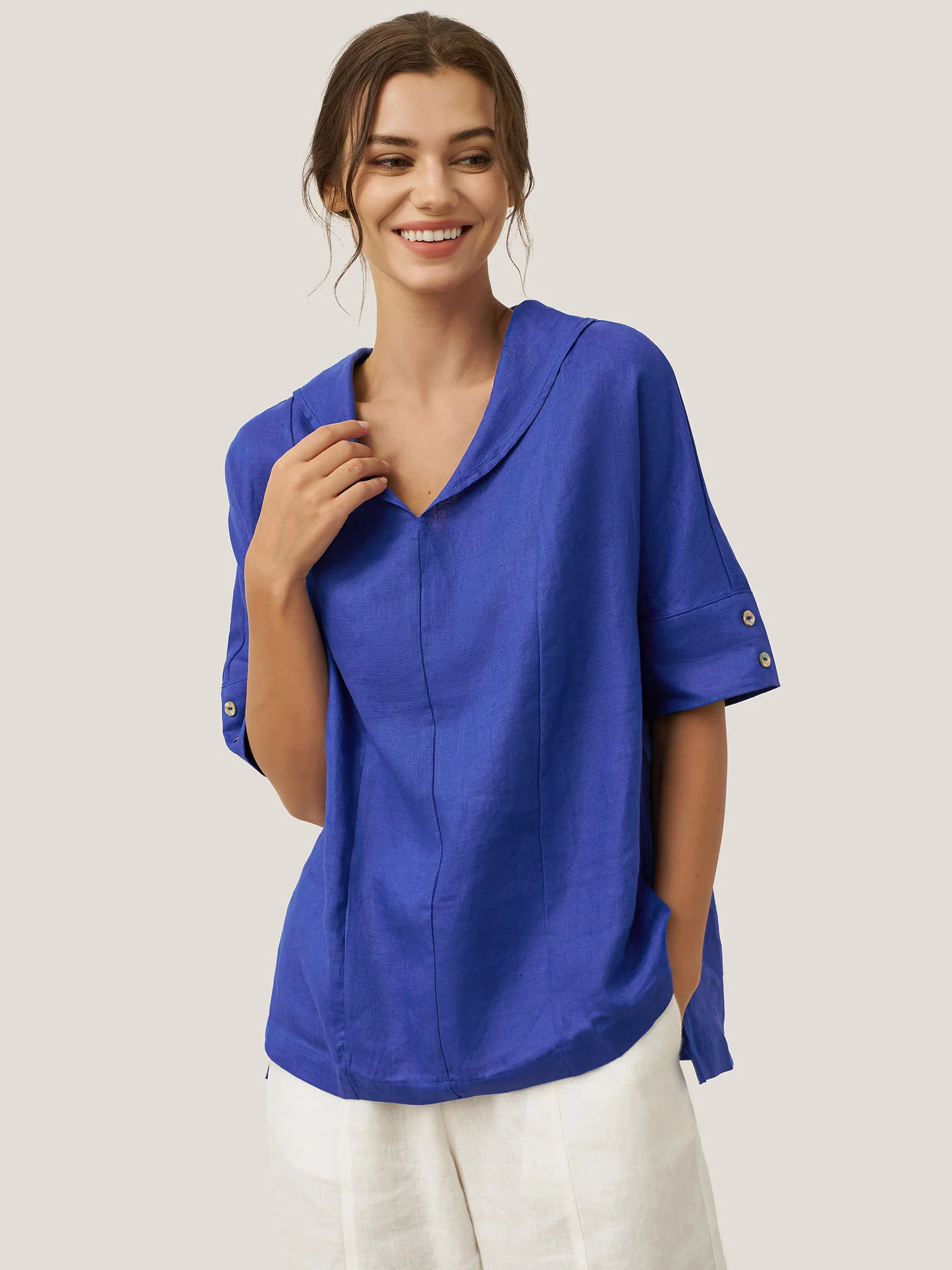 100% Linen V-Neck Short Sleeve Shirt SIERRA - Image 8