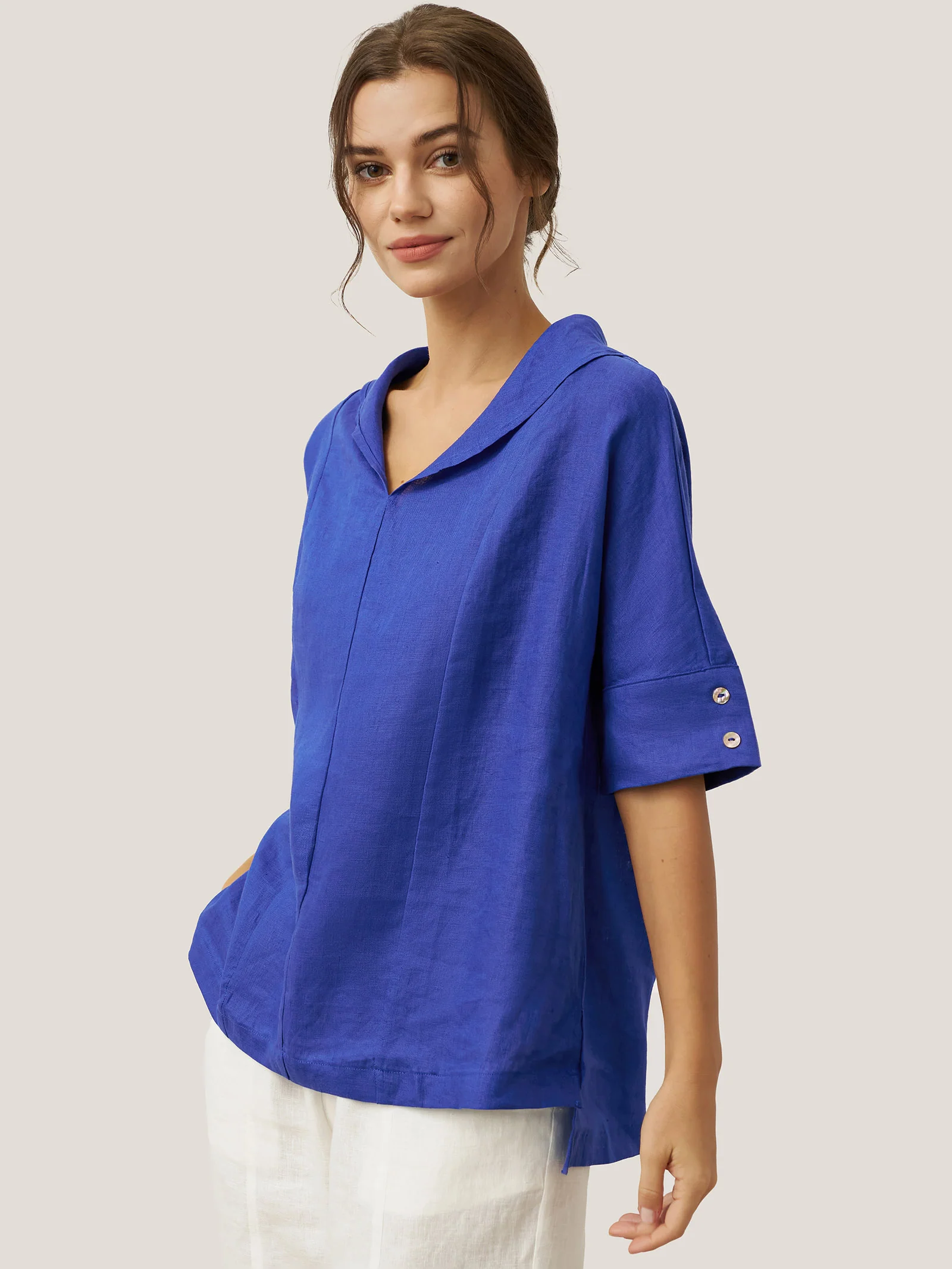 100% Linen V-Neck Short Sleeve Shirt SIERRA - Image 12