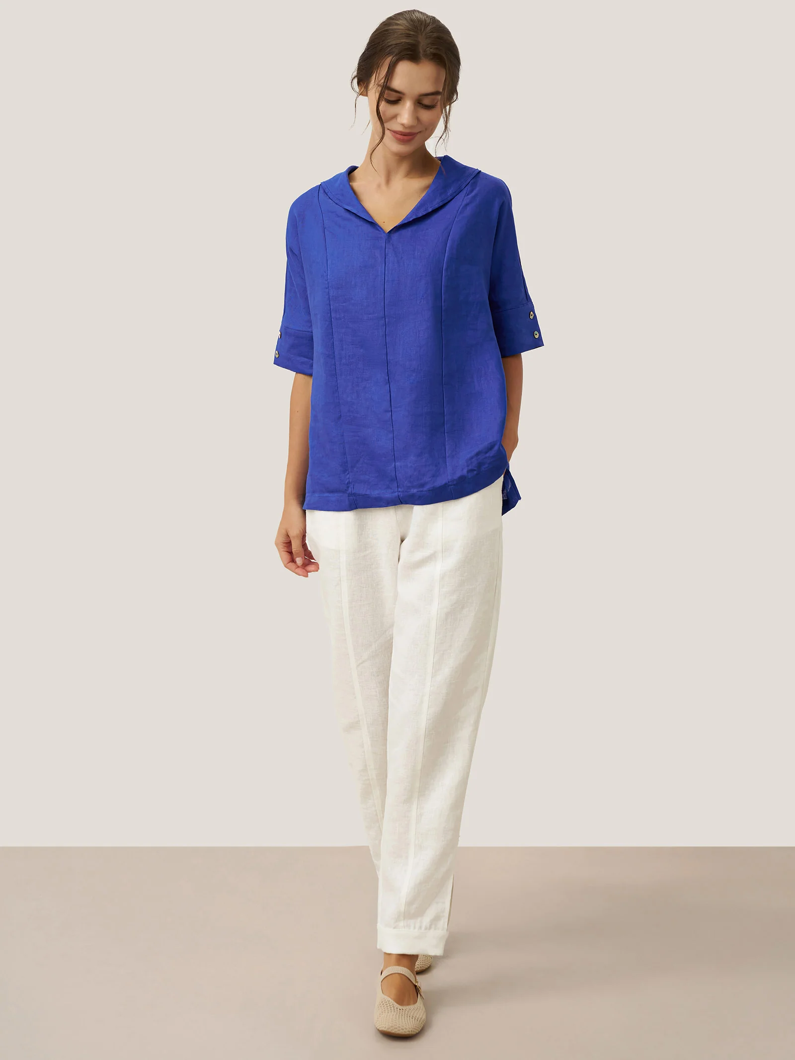 Linen V Neck Short Sleeve Shirt SIERRA - Image 18