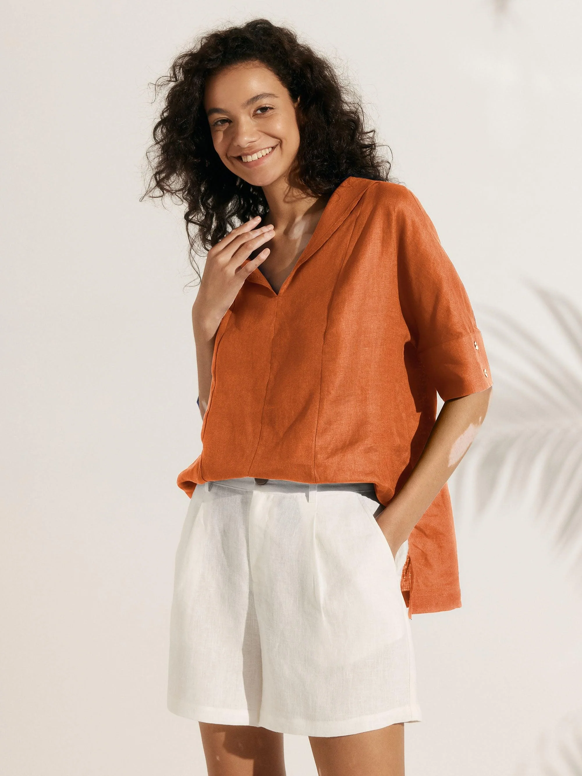 Linen V Neck Short Sleeve Shirt SIERRA - Image 24