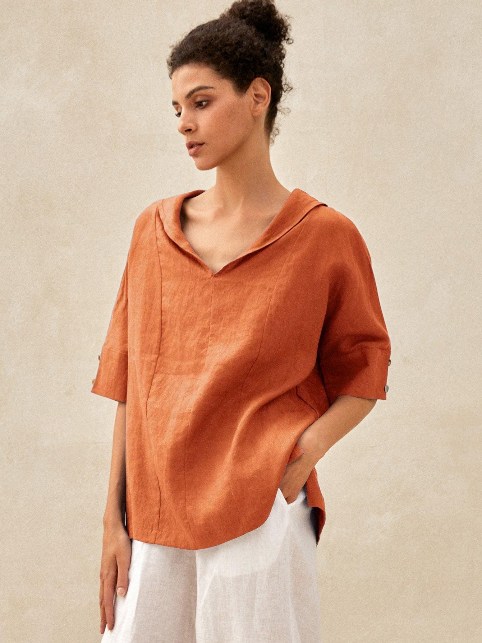 100% Linen V-Neck Short Sleeve Shirt SIERRA - Image 17