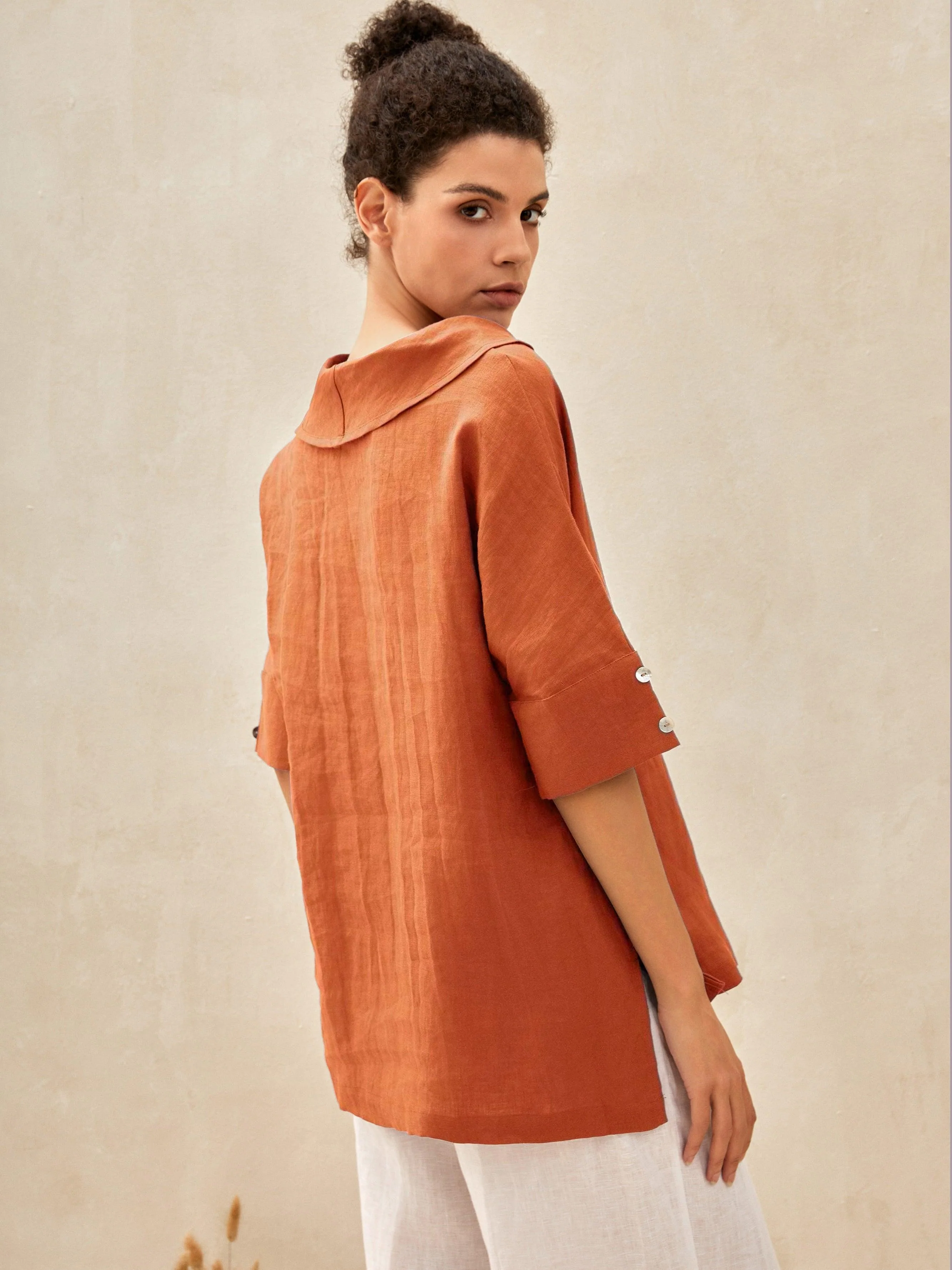 100% Linen V-Neck Short Sleeve Shirt SIERRA - Image 18