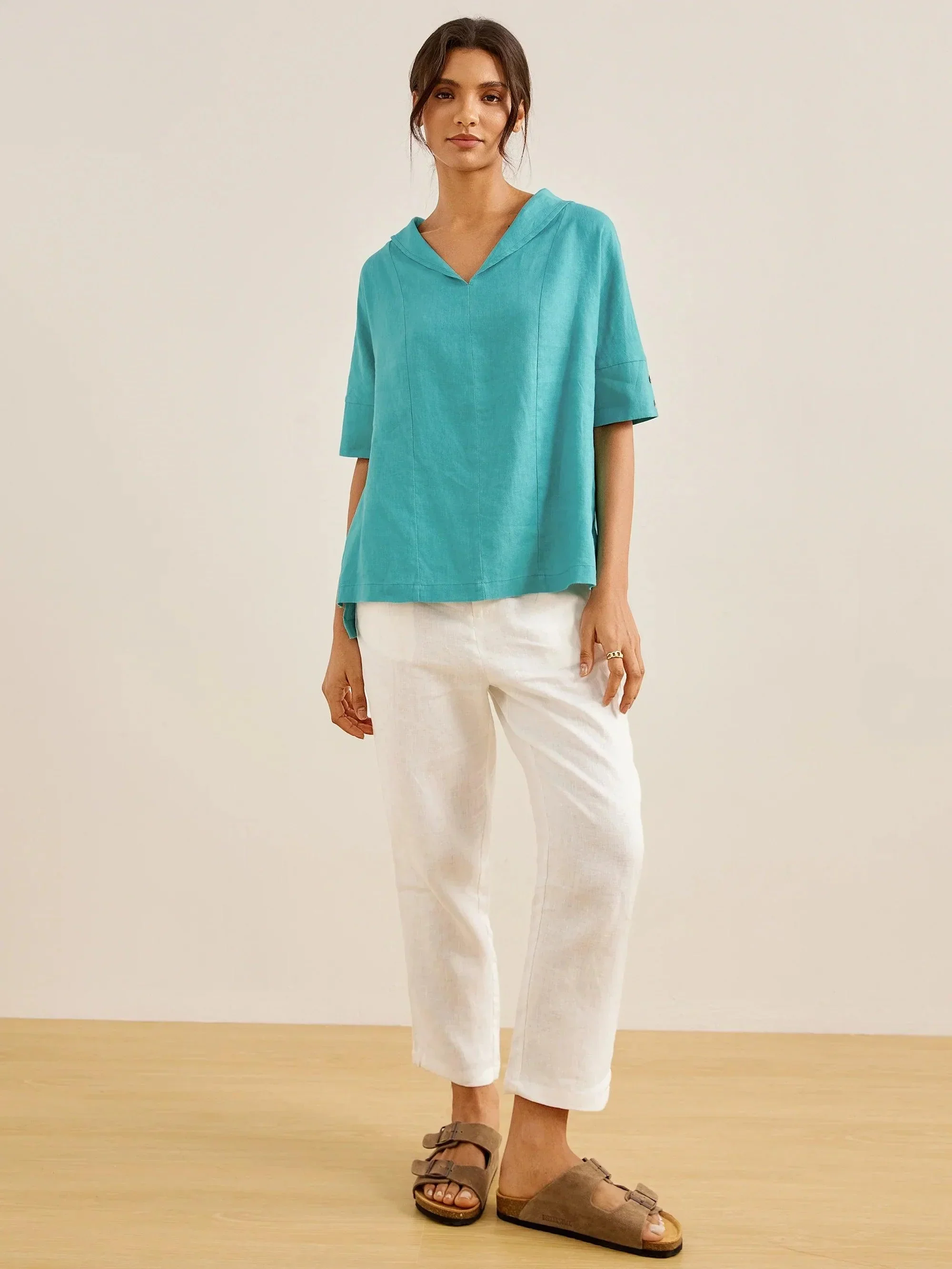 100% Linen V-Neck Short Sleeve Shirt SIERRA - Image 7