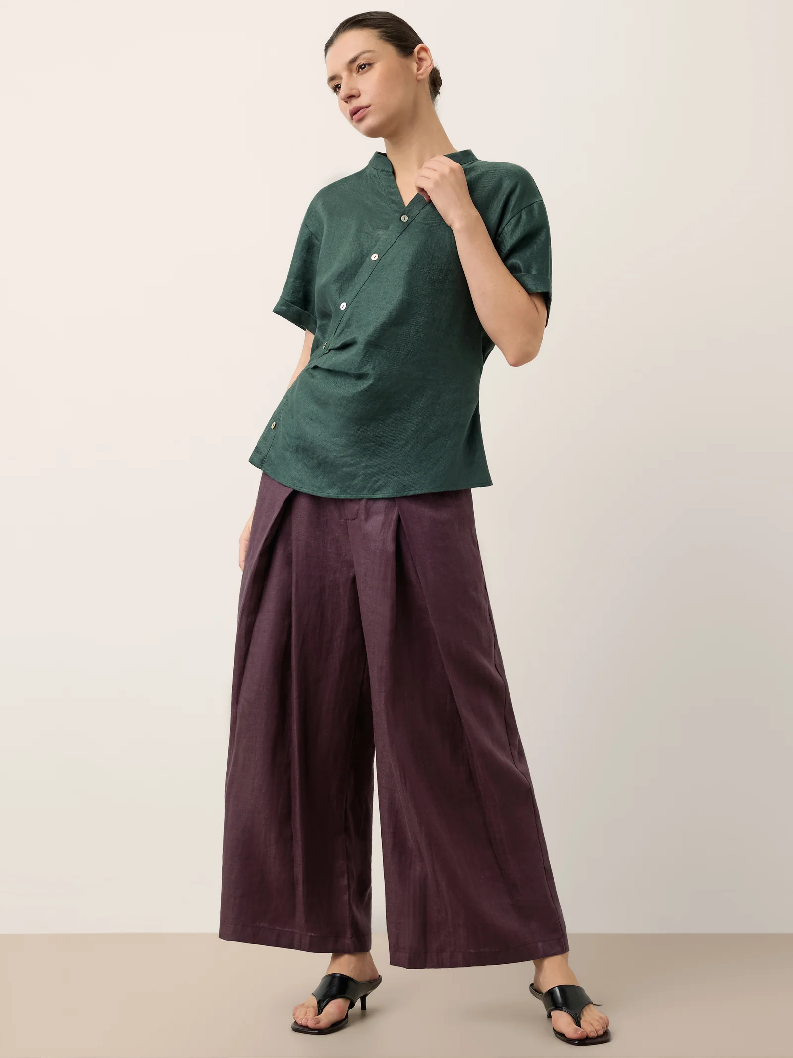 100% Linen Wrap Front Elastic Waist Top BETTINA - Image 11