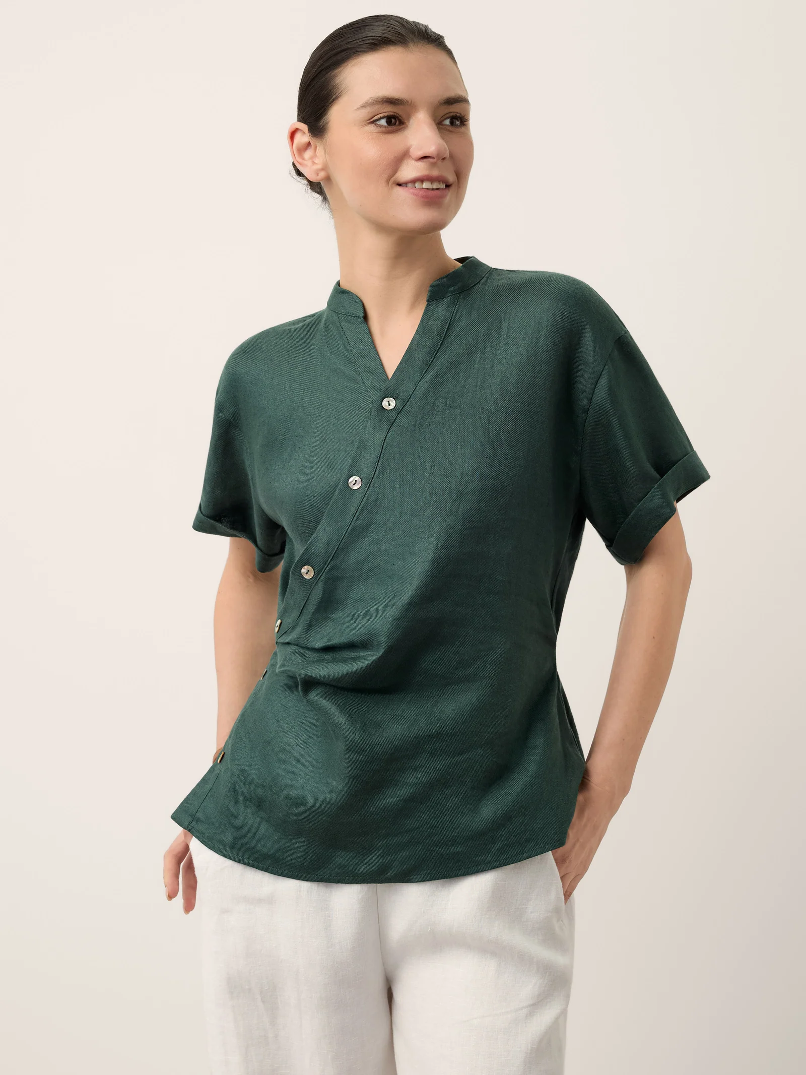 100% Linen Wrap Front Elastic Waist Top BETTINA - Image 4