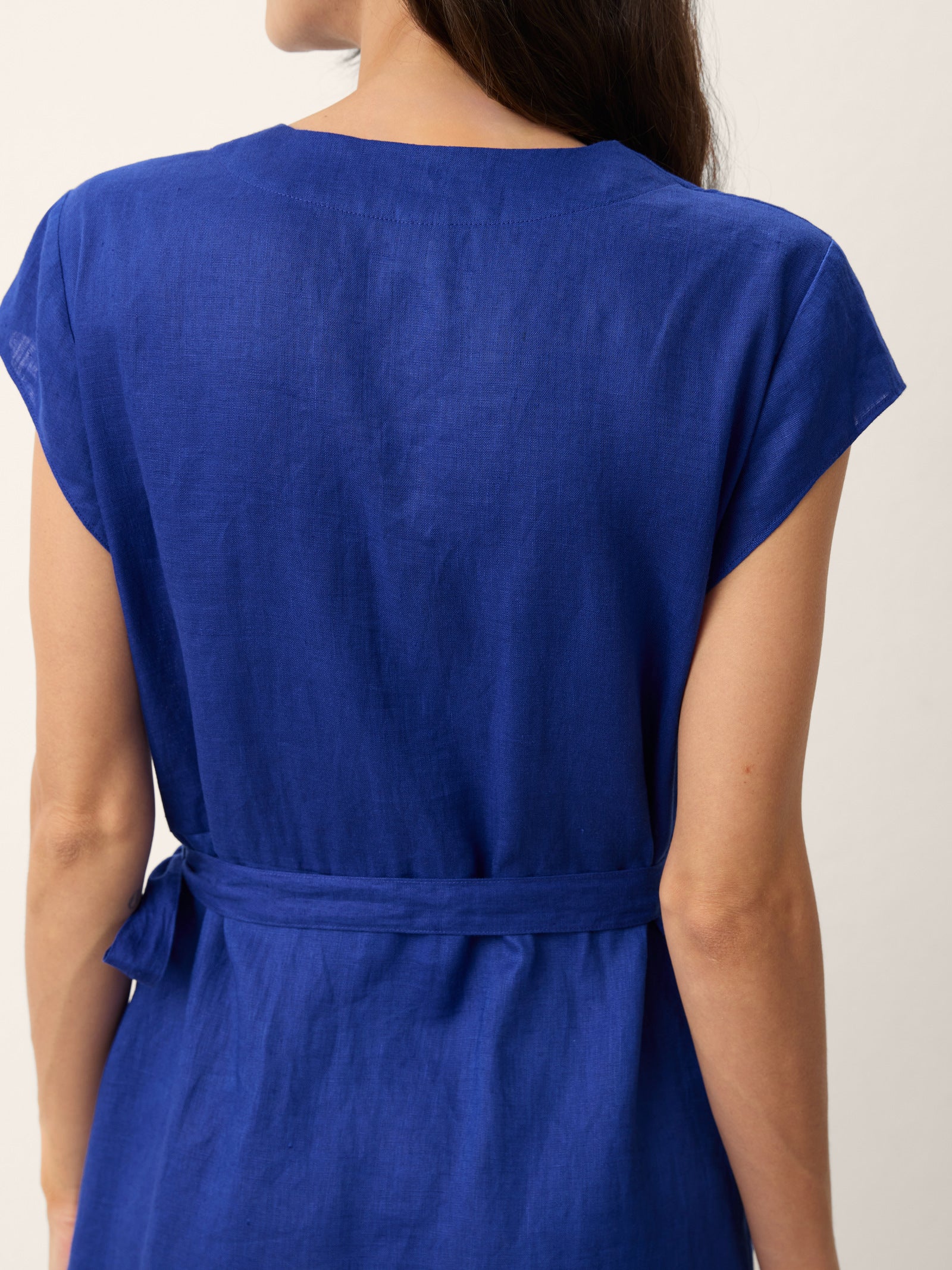 100% Linen Wrap Tie Waist A-Line Midi Dress KERSTIN - Image 8