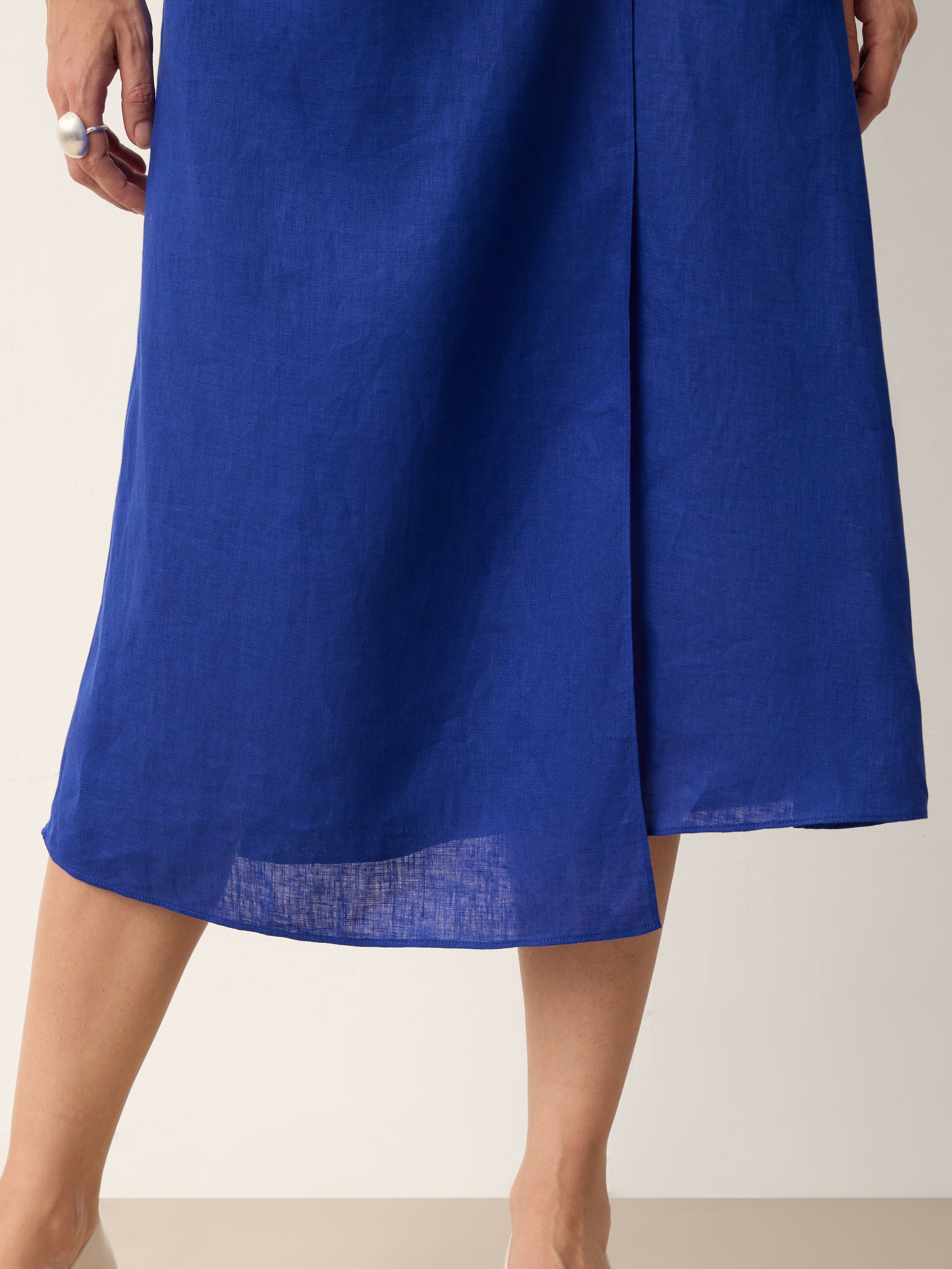100% Linen Wrap Tie Waist A-Line Midi Dress KERSTIN - Image 9