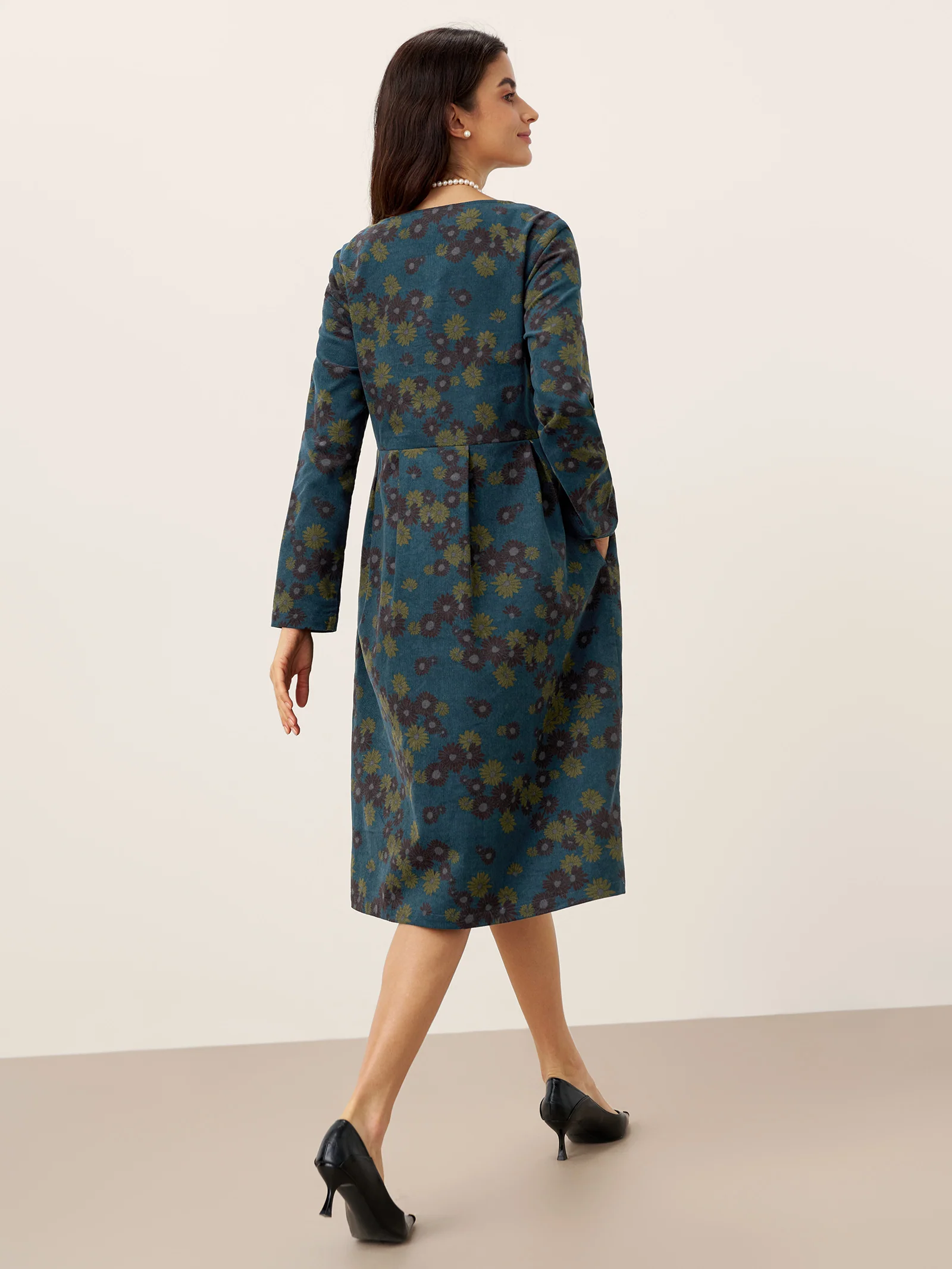 100% Organic Cotton Ruched Print Boat Neck Mini Dress CRESSIDA - Image 2