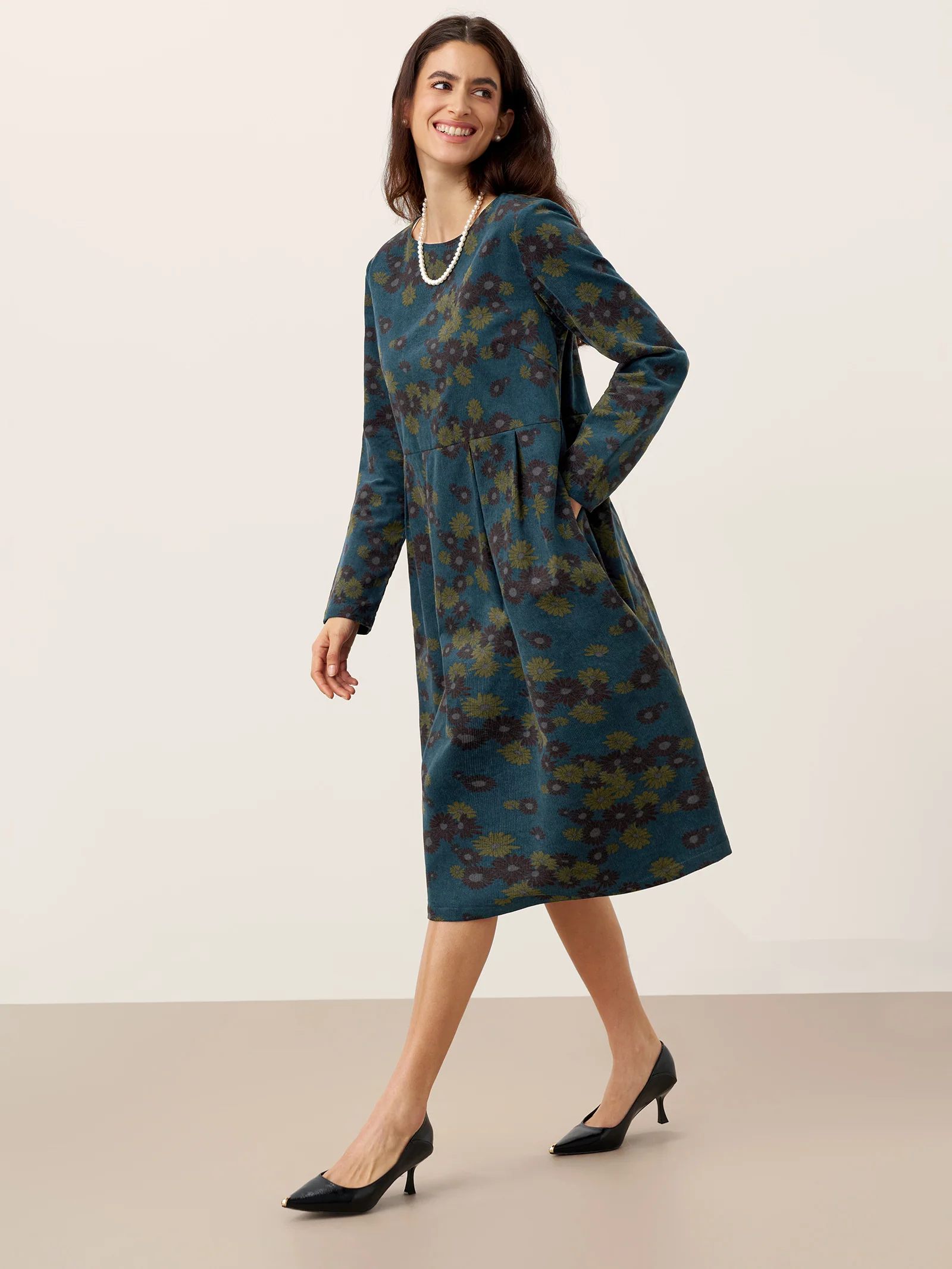100% Organic Cotton Ruched Print Boat Neck Mini Dress CRESSIDA - Image 3