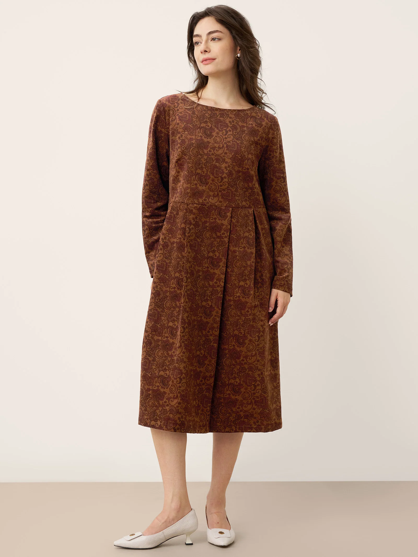 100% Organic Cotton Ruched Print Boat Neck Mini Dress CRESSIDA - Image 8