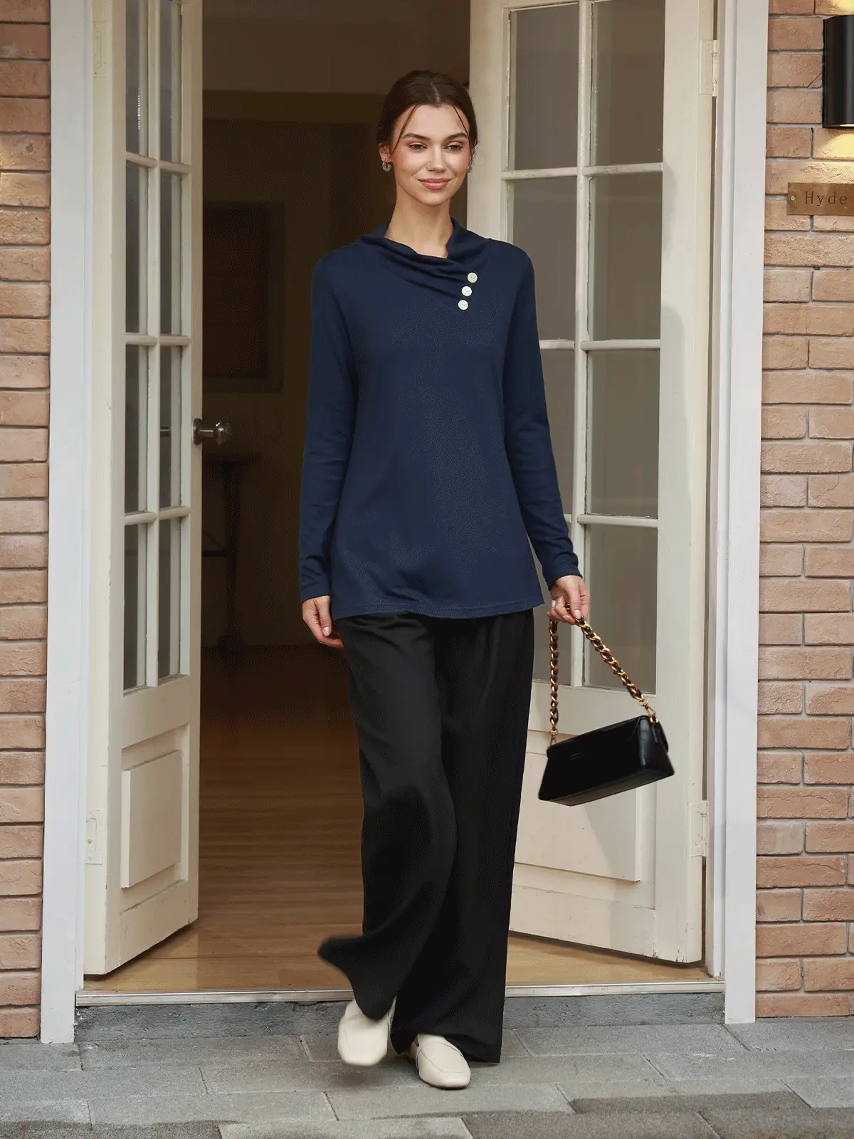 Cashmere Asymmetric Cowl Neck Stretch Top TATIANA - Image 10