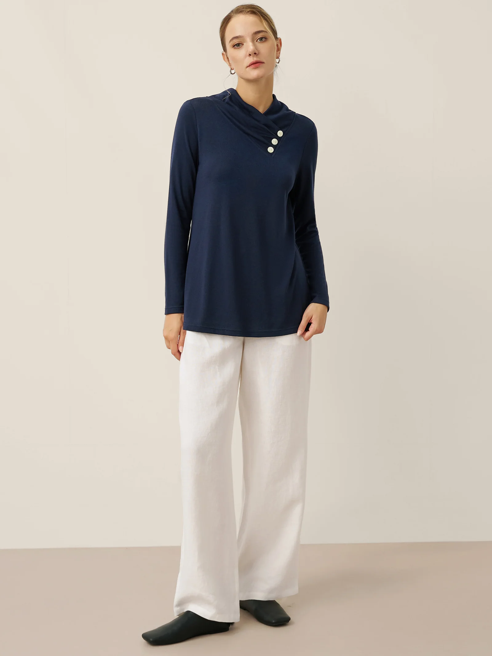 Cashmere Asymmetric Cowl Neck Stretch Top TATIANA - Image 14