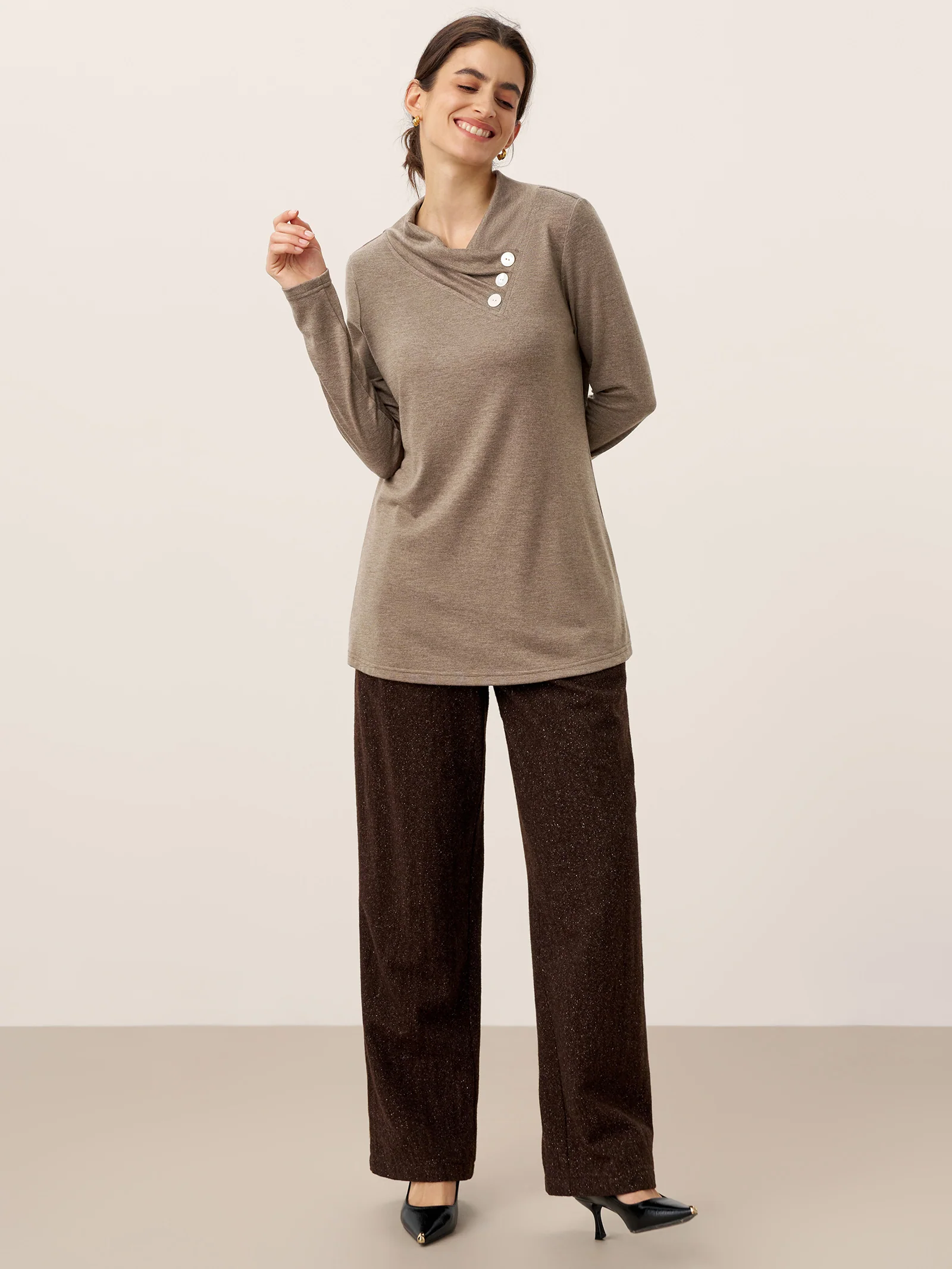 Cashmere Asymmetric Cowl Neck Stretch Top TATIANA - Image 21