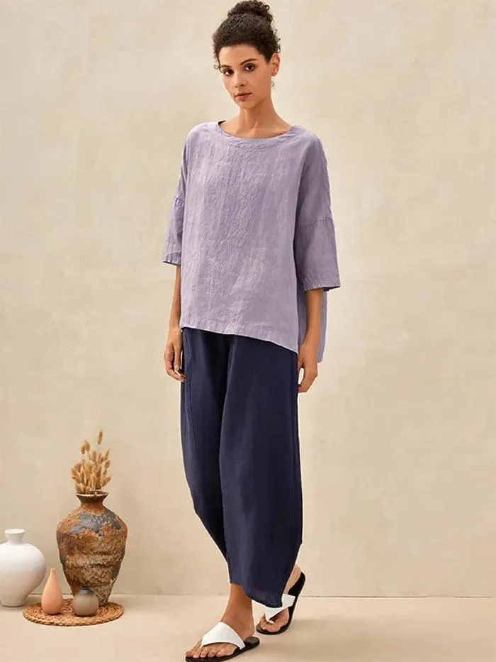 100% Linen Boatneck 3/4 Length Sleeve Top AURORA - Image 21
