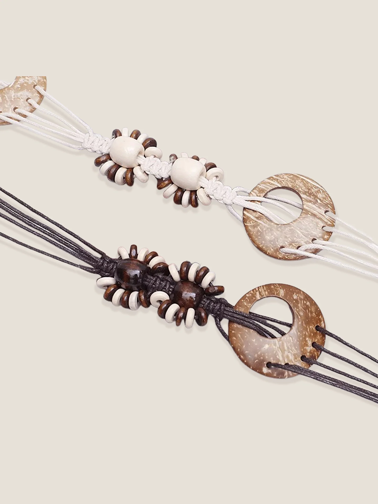 Bohemian Artisanal Waxed Cord & Cowhide Woven Thin Belt - Image 3