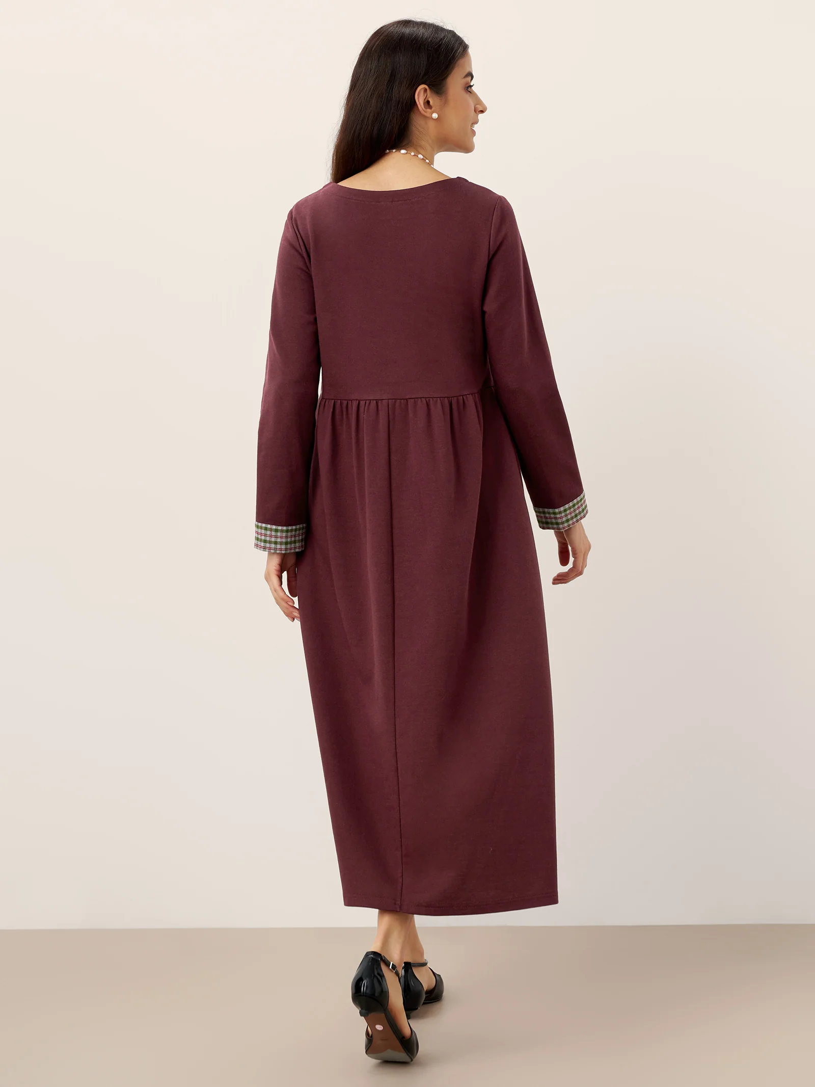 Organic Cotton Patchwork Cuff Crew Neck Casual Midi Dress SCARLETT - Image 13