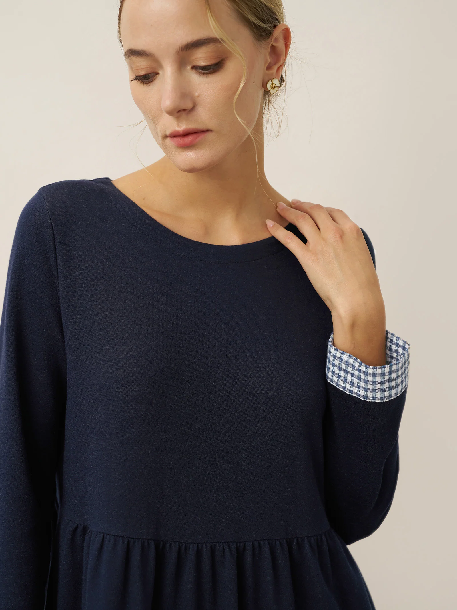 Organic Cotton Patchwork Cuff Crew Neck Casual Midi Dress SCARLETT - Image 7