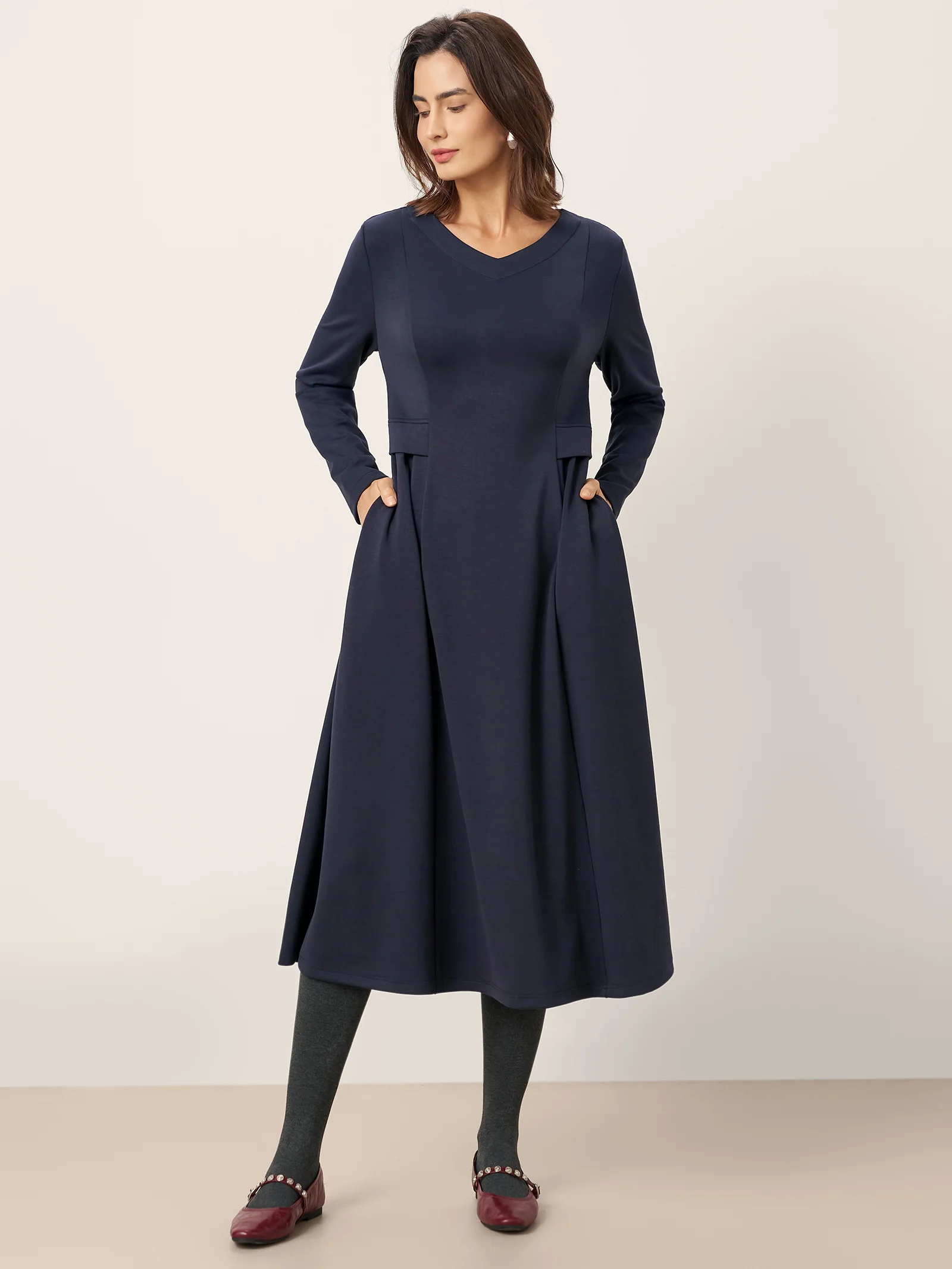 Pleated Waist Midi Dress BEATRICE