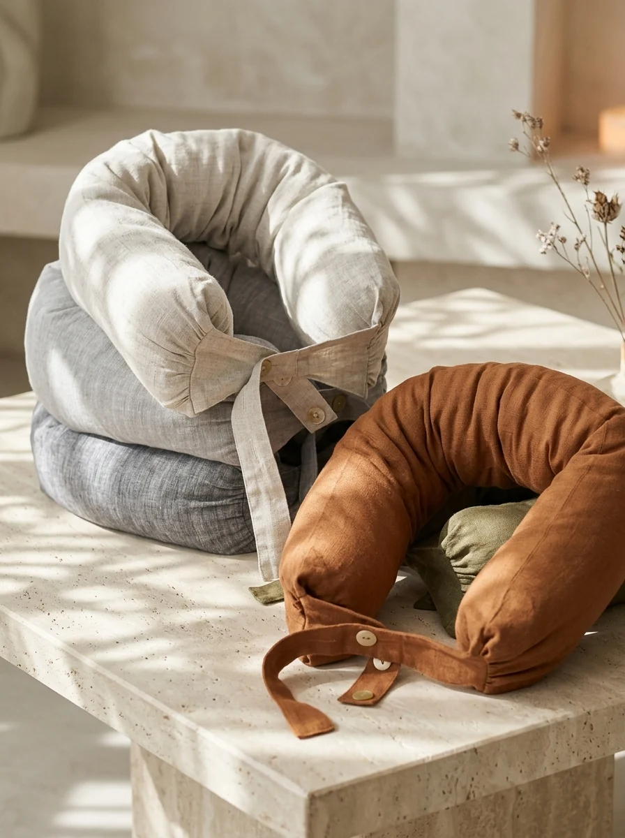 Linen Adjustable Neck Support Travel Pillow - Image 3
