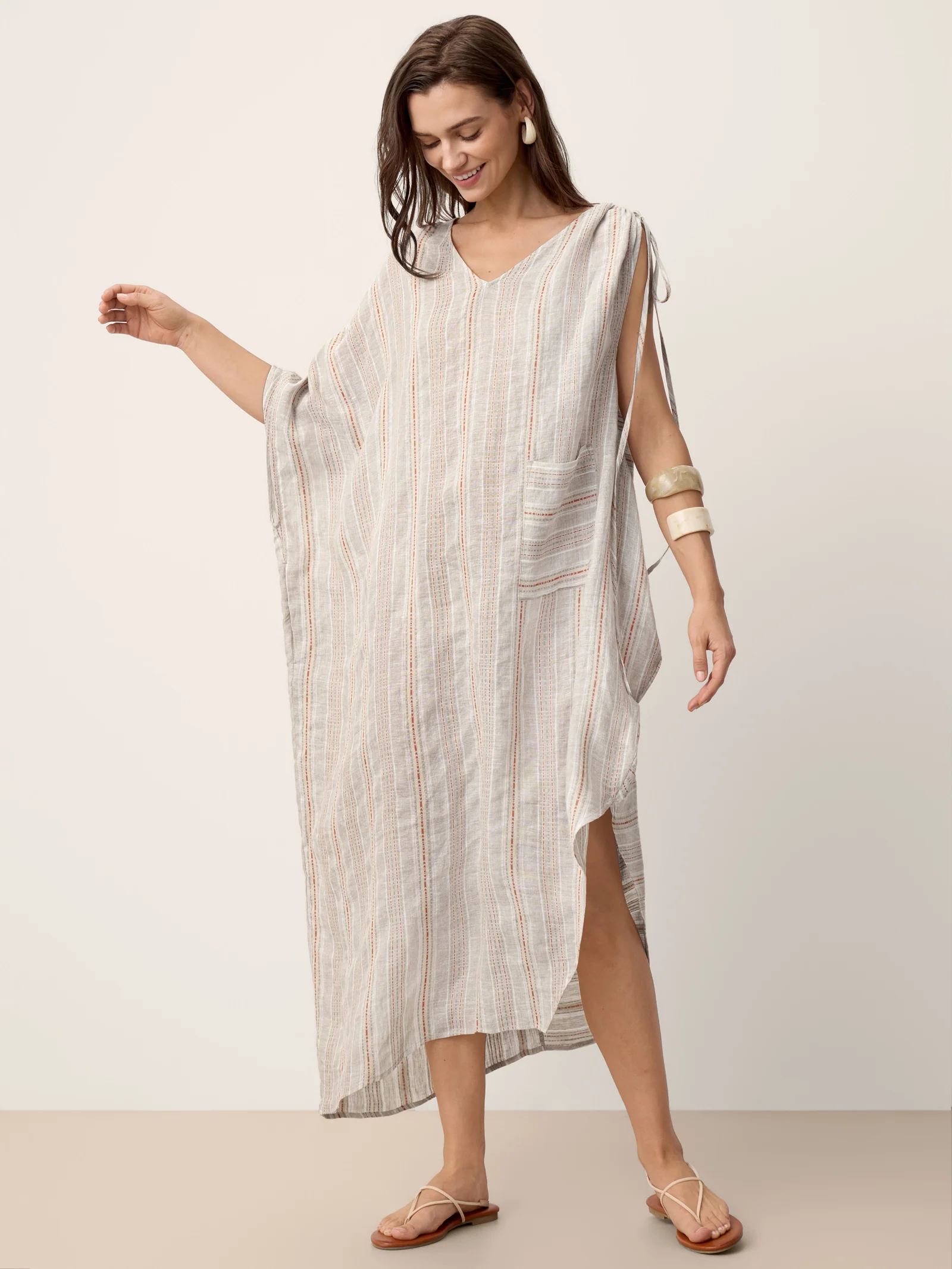 Linen Asymmetric Drawstring Midi Dress NADIA - Image 5