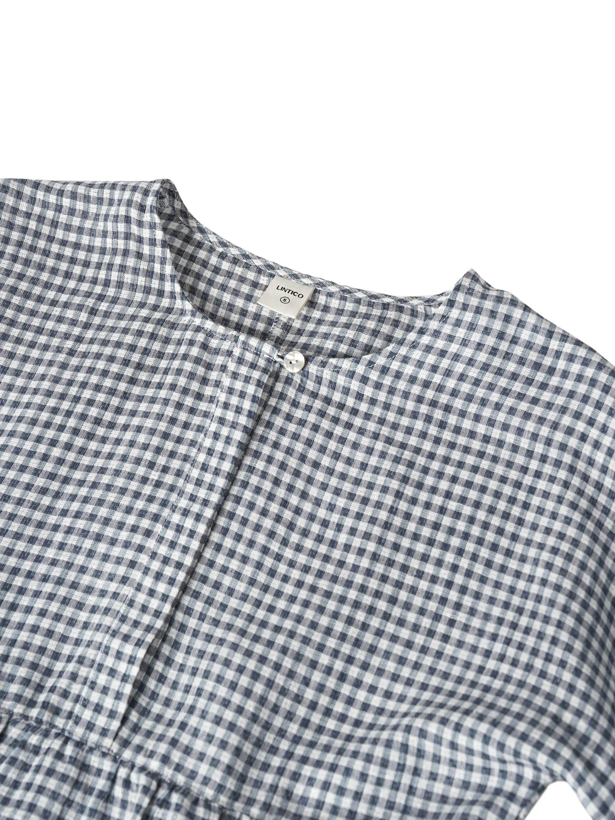 Linen Checked Long-Sleeved Top - Image 10