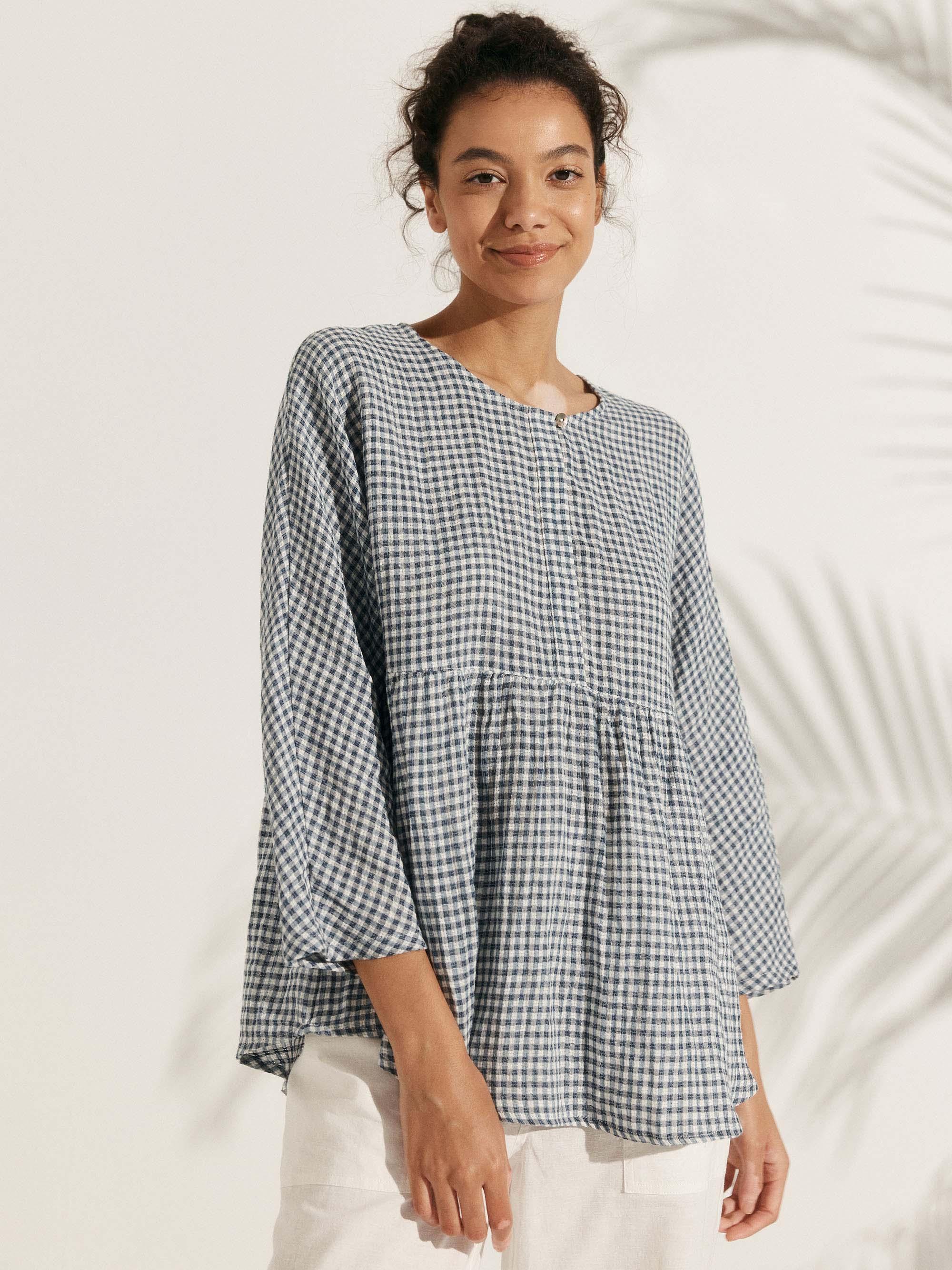 Linen Checked Long-Sleeved Top - Image 13