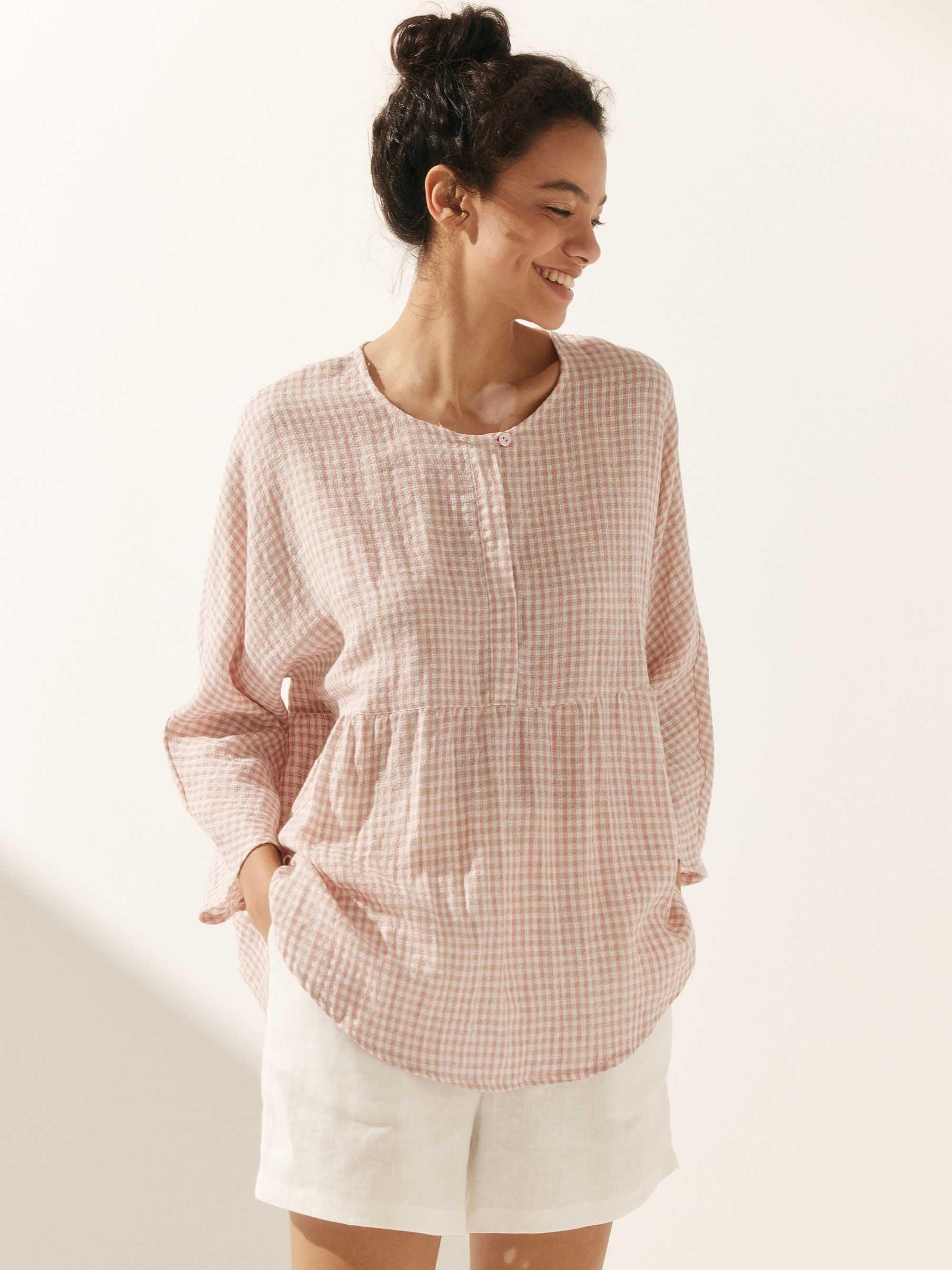 Linen Checked Long-Sleeved Top - Image 16