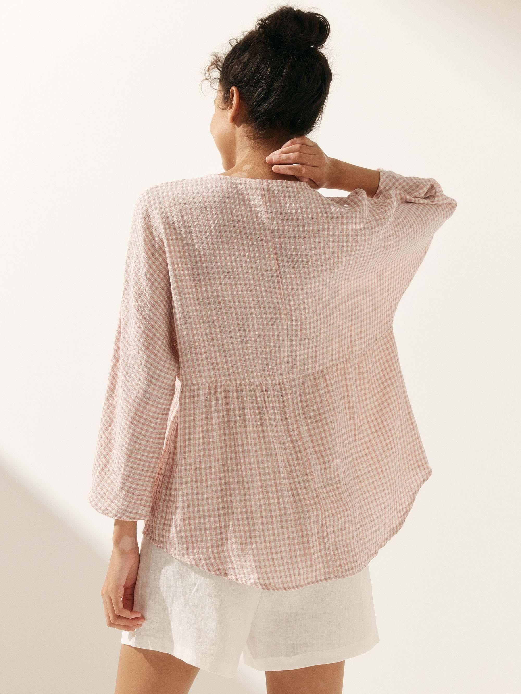 Linen Checked Long-Sleeved Top - Image 20