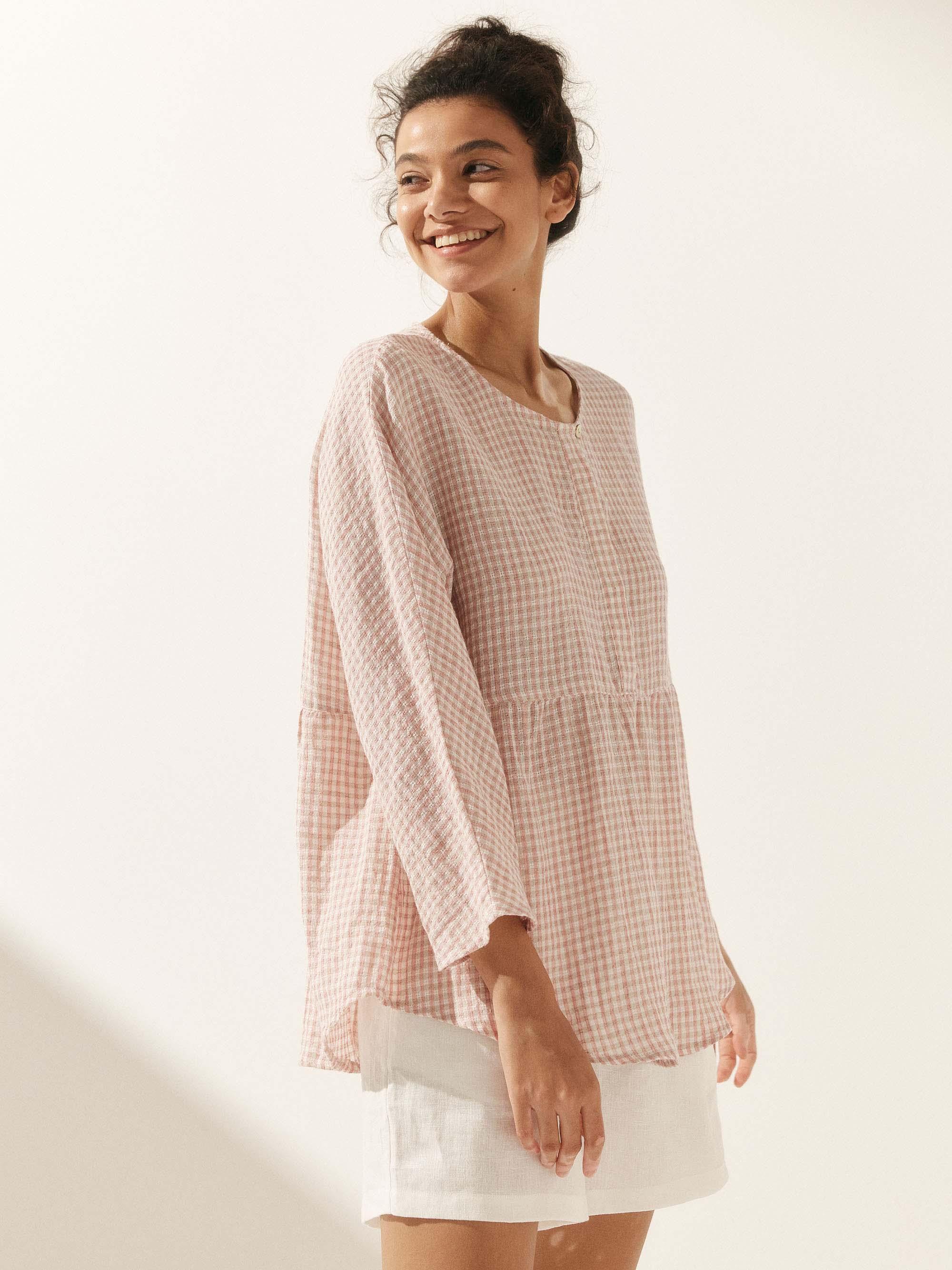 Linen Checked Long-Sleeved Top - Image 22