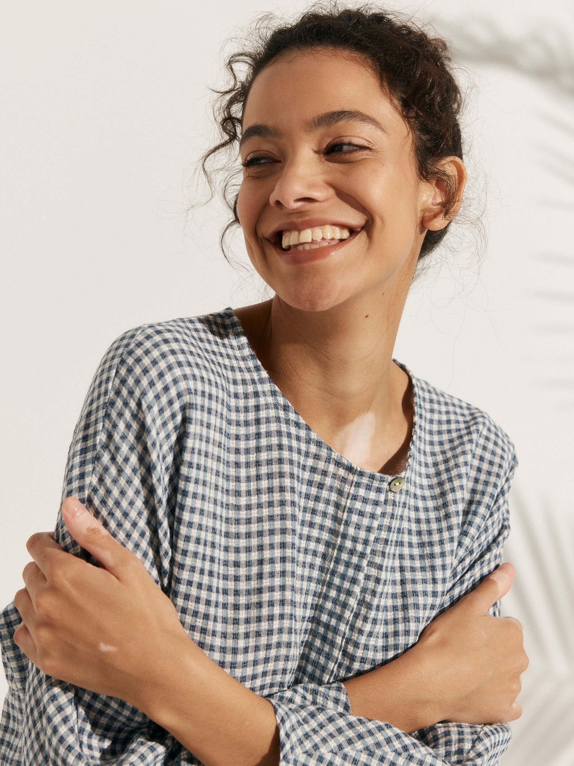 Linen Checked Long-Sleeved Top CAROLINE - Image 14