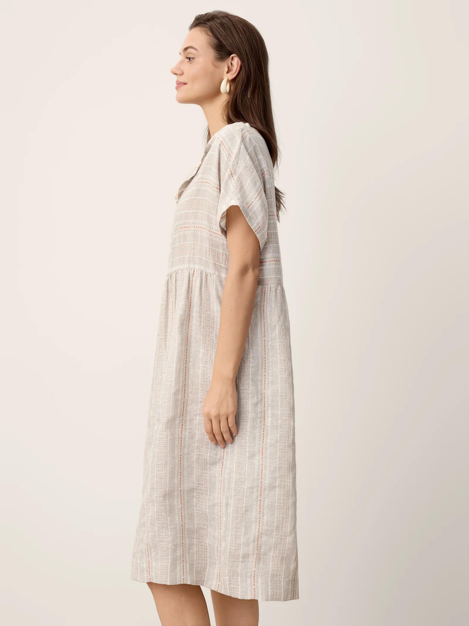 Linen Gathered-Hem Split-Neck Mini Dress SYDNEY - Image 5