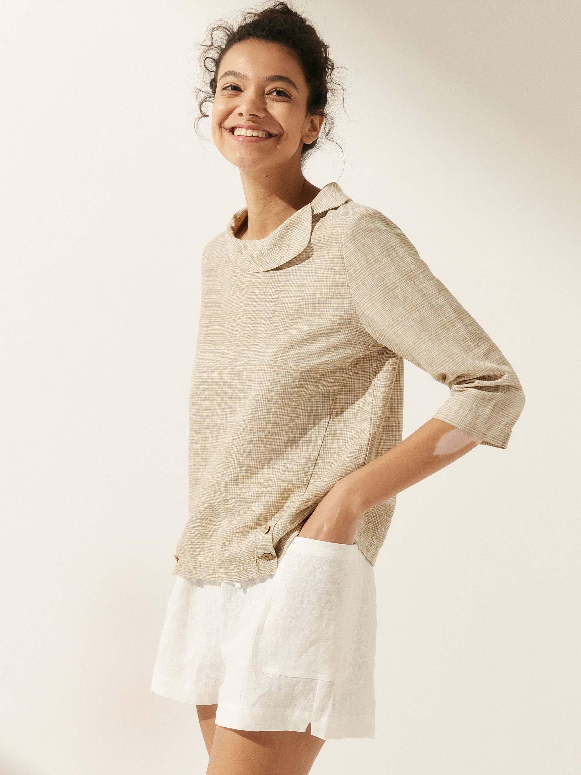 Linen Round Soft-Fold Collar Top LAURA - Image 13