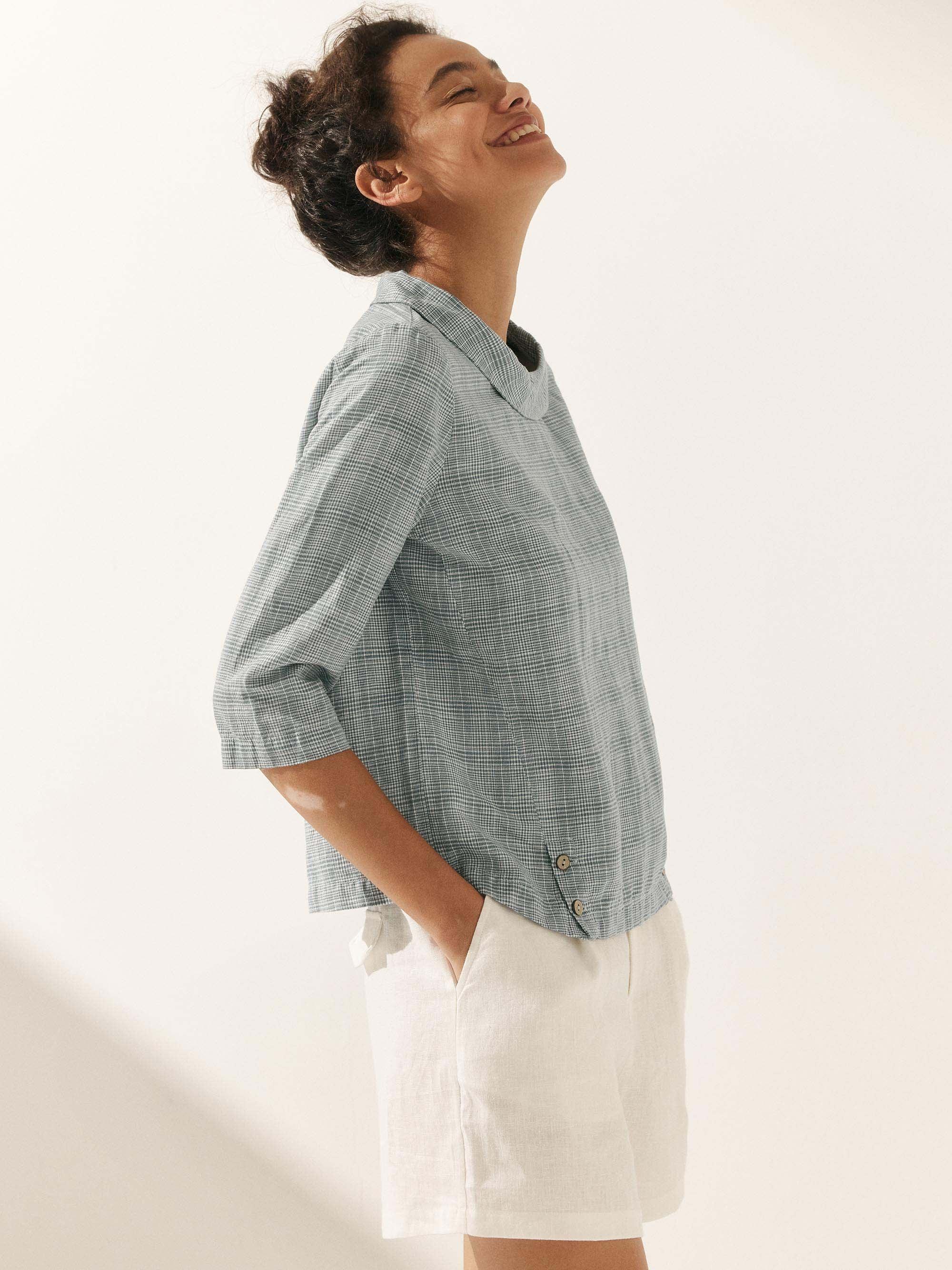 Linen Round Soft-Fold Collar Top LAURA - Image 2